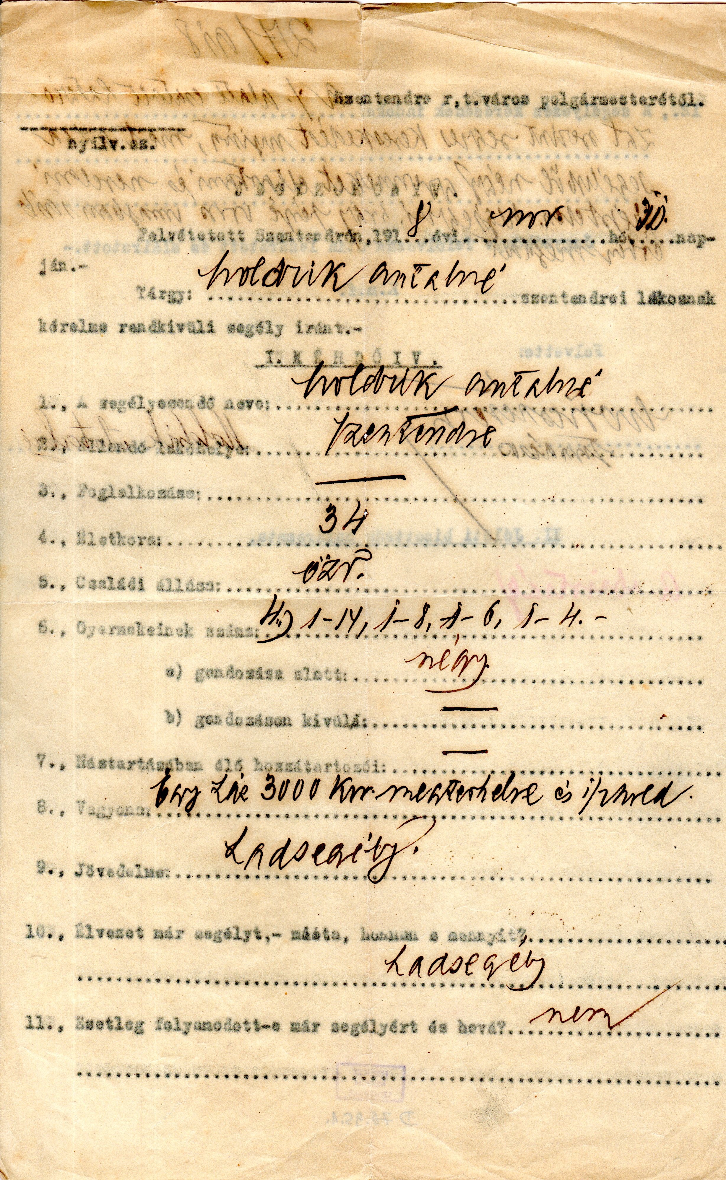 Segélykérelem, 1918 (Ferenczy Múzeumi Centrum CC BY-NC-SA)