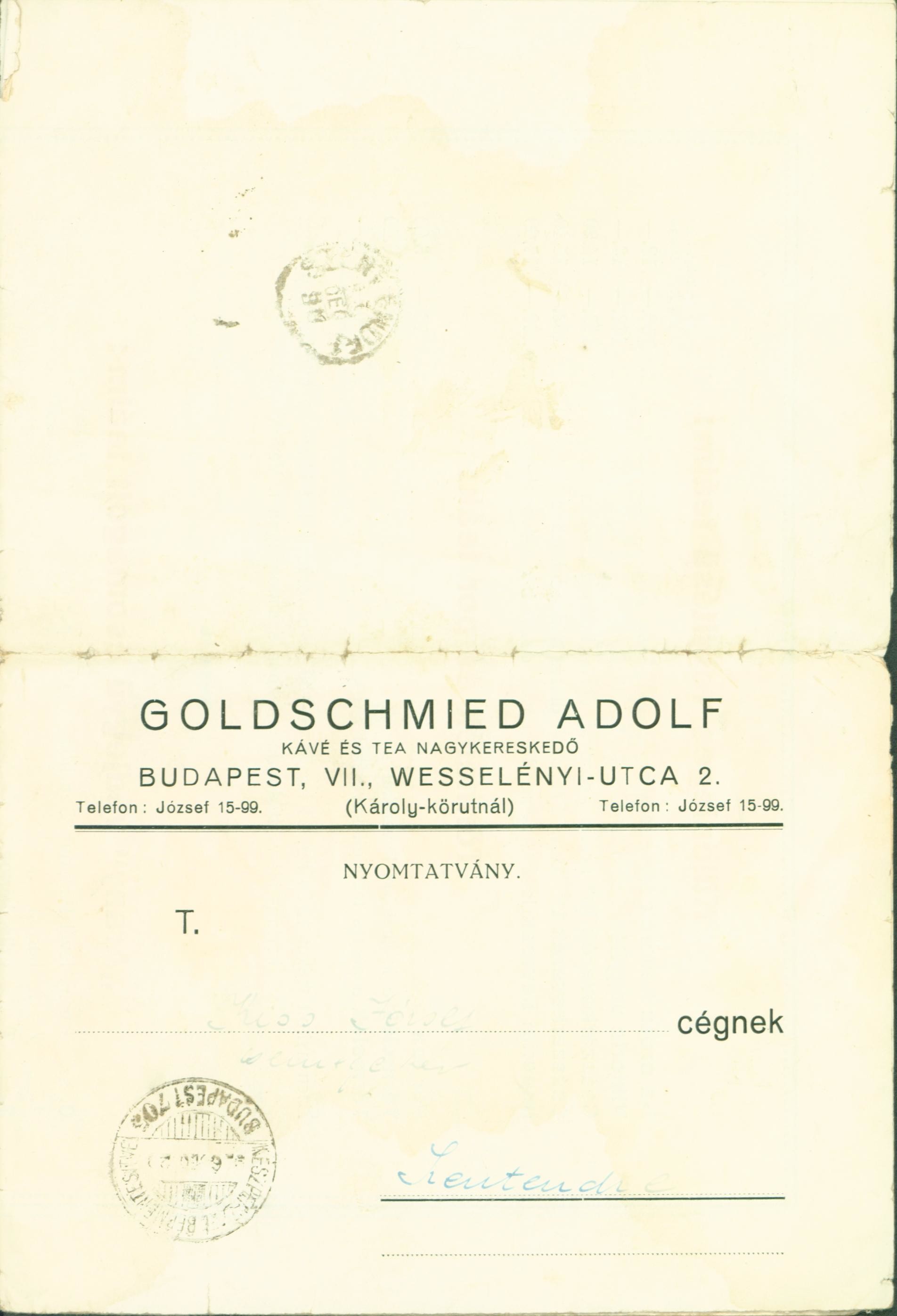 Goldschmied Adolf teakereskedő árjegyzéke (Ferenczy Múzeumi Centrum CC BY-NC-SA)