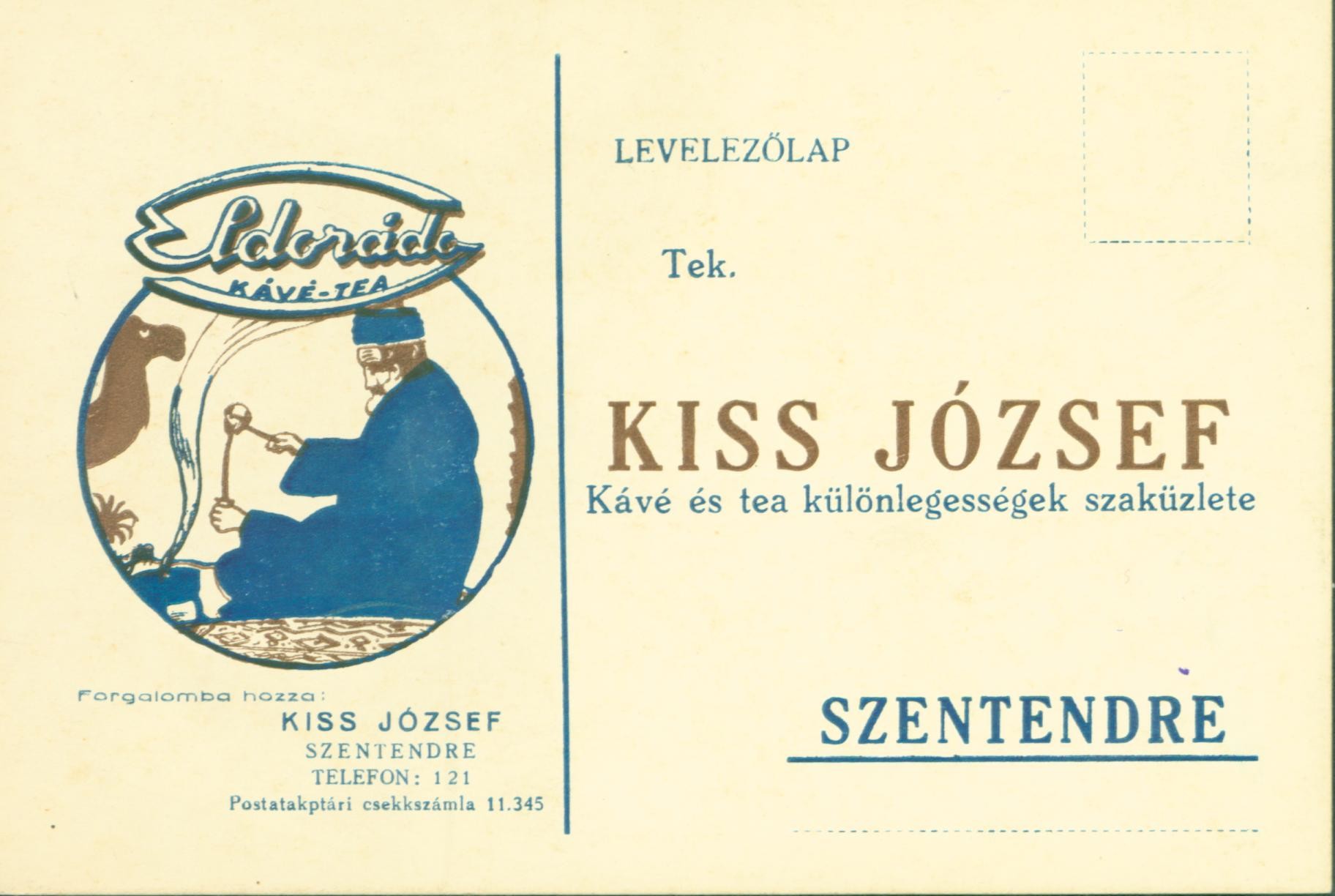 A szentendrei Eldorádo kávé-tea szaküzlet levelezőlapj (Ferenczy Múzeumi Centrum CC BY-NC-SA)