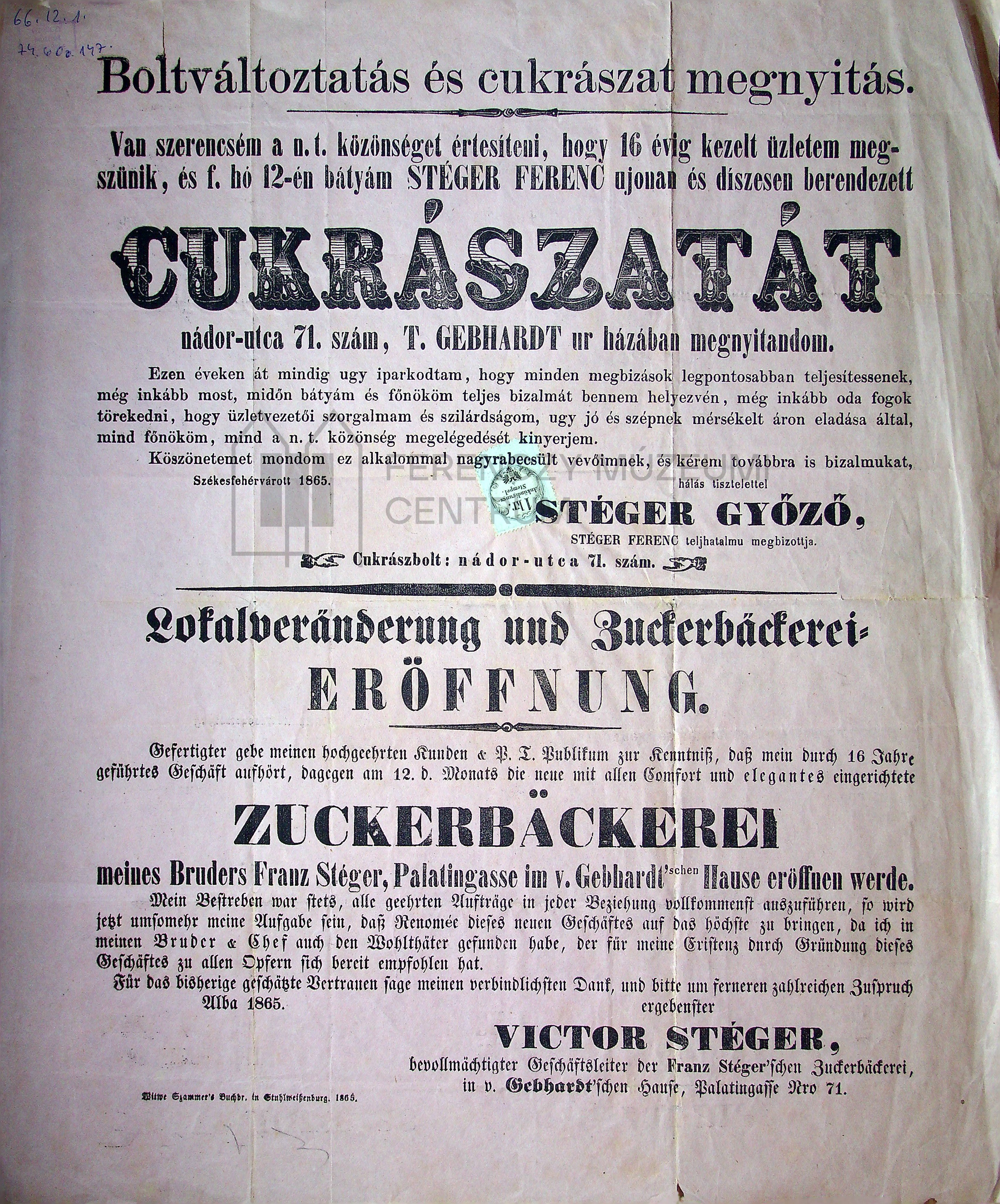 Plakát cukrászat megnyitásáról (Ferenczy Múzeumi Centrum CC BY-NC-SA)