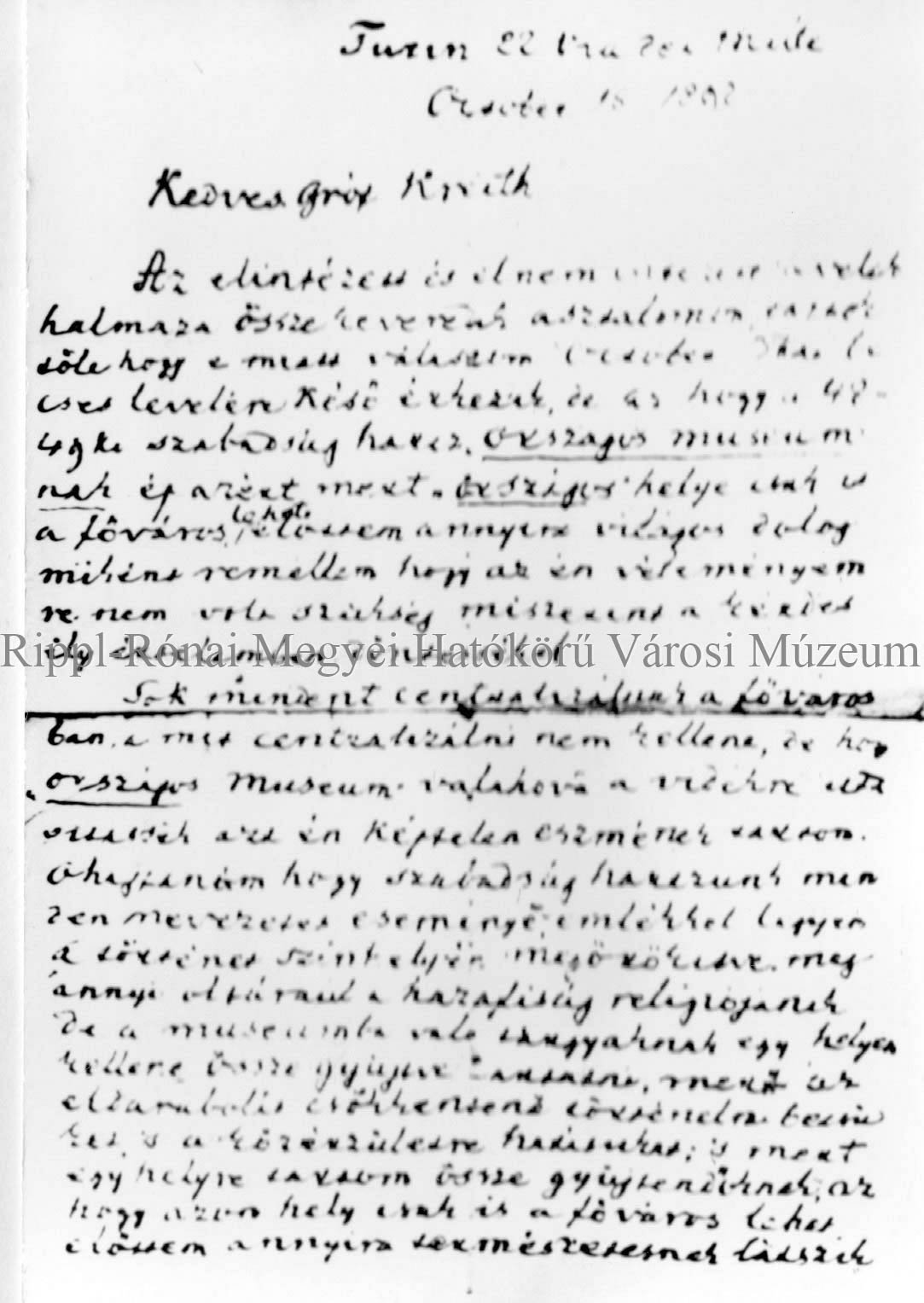Kossuth levele Turinból 1892-ből - 1. rész (Rippl-Rónai Múzeum CC BY-NC-SA)