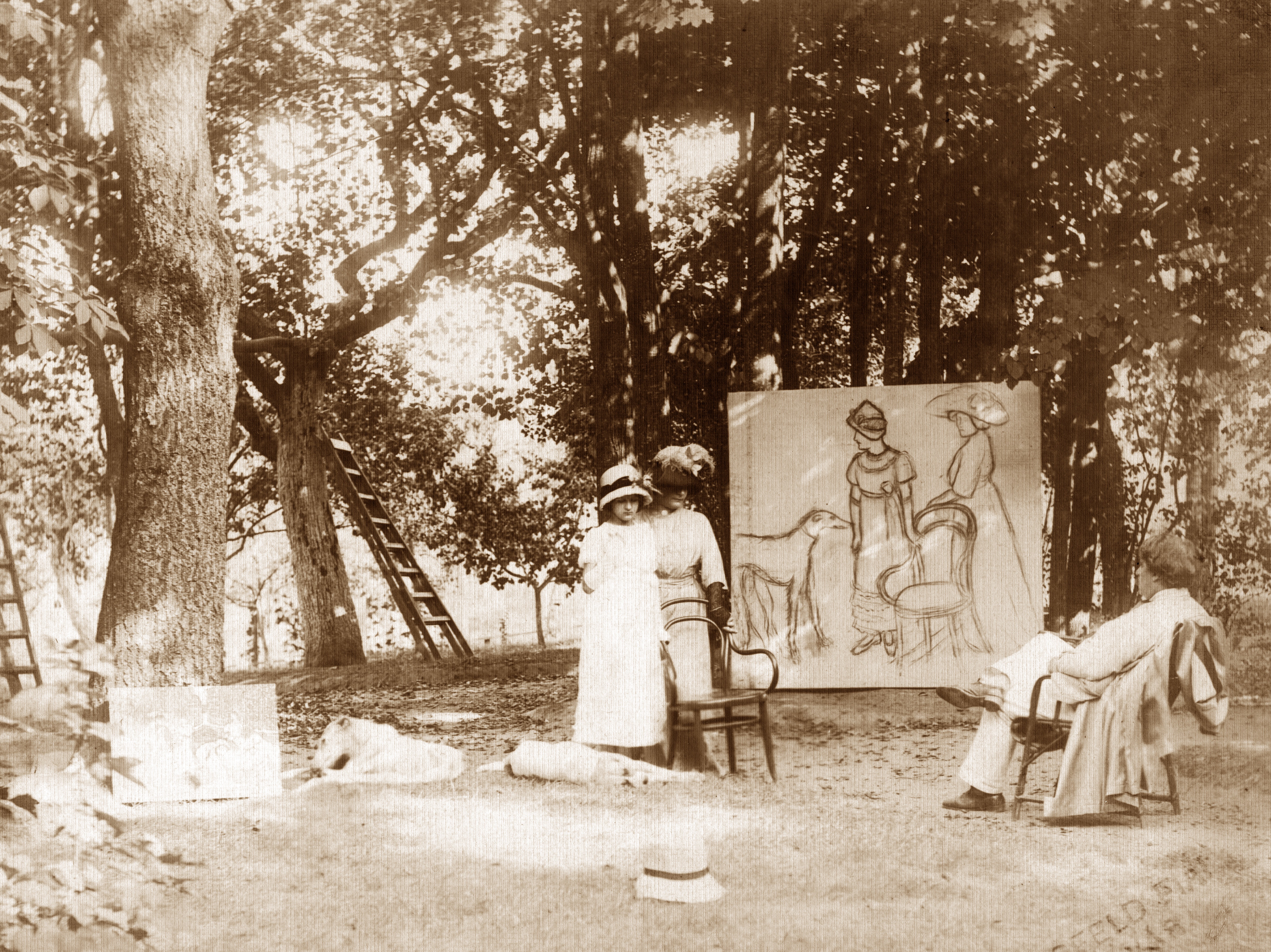 Rippl a Róma-Villa parkjában Lazarinet és Anellát festi (Rippl-Rónai Múzeum CC BY-NC-ND)