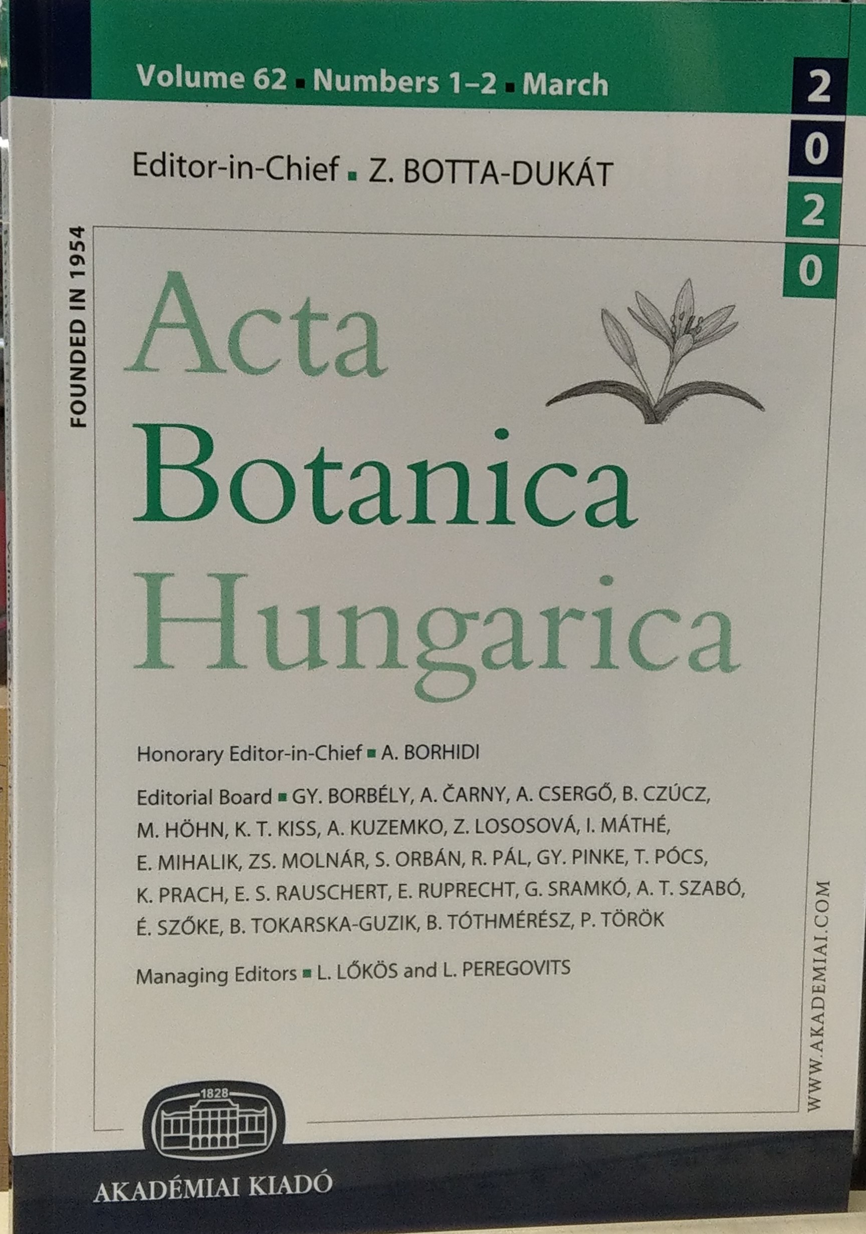 Acta Botanica Hungarica 2020/62. kötet 1-2. sz. (Rippl-Rónai Múzeum CC BY-NC-ND)