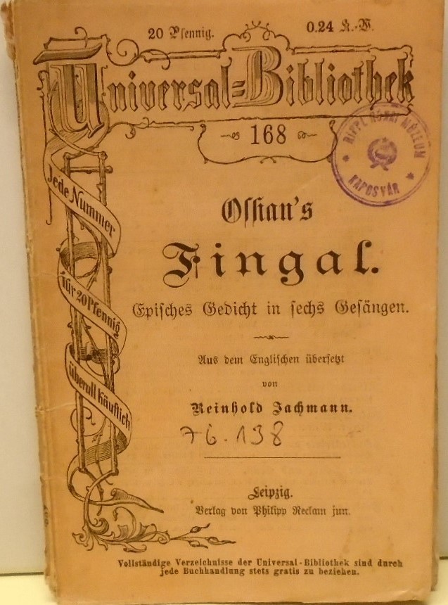 Reinhold Jachmann: Ossian's Fingal. Episches Gedicht in sechs Gesängen. (Rippl-Rónai Múzeum CC BY-NC-ND)
