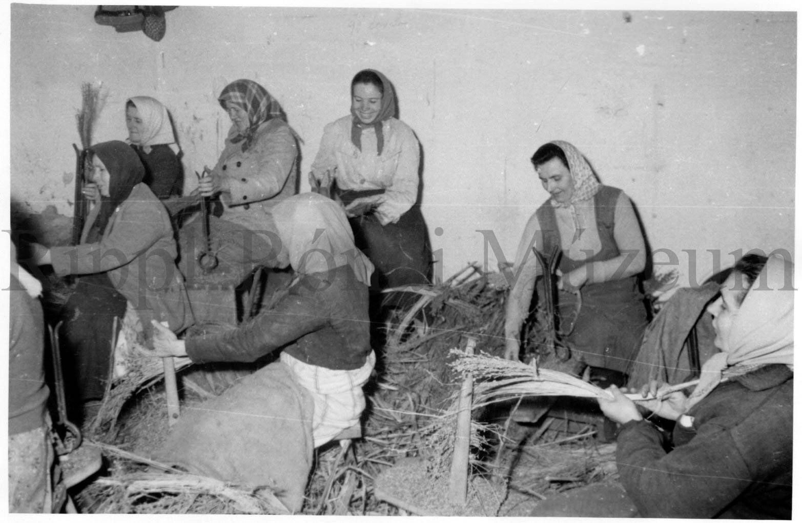 A potonyi seprűkészítő asszonyok a cirokszálakról lehúzzák a magot (Rippl-Rónai Múzeum CC BY-NC-SA)