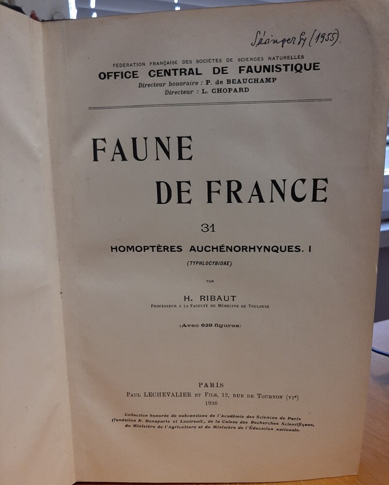 Faune de France 1936/31. - Henri Ribaut: Homoptères auchénorhynques 1 (Typhlocybidae) (Rippl-Rónai Múzeum CC BY-NC-ND)
