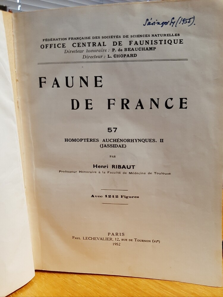 Faune de France 1952/57. - Henri Ribaut: Homoptères auchénorhynques 2 (Jassidae) (Rippl-Rónai Múzeum CC BY-NC-ND)
