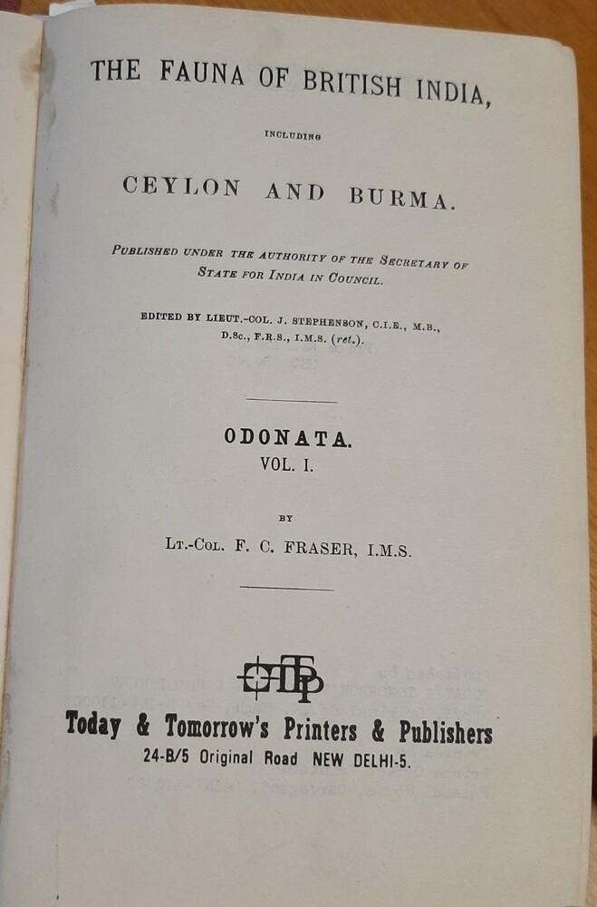 The Fauna of British India, Including Ceylon and Burma - Frederic Charles Fraser: Odonata vol. 1. (Rippl-Rónai Múzeum CC BY-NC-ND)