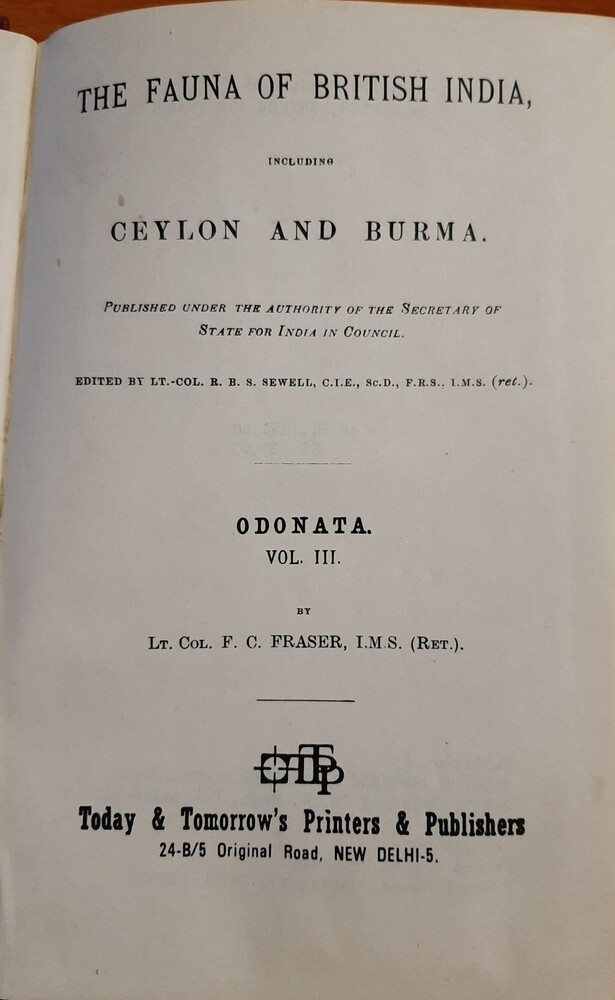 The Fauna of British India, Including Ceylon and Burma - Frederic Charles Fraser: Odonata vol. 3. (Rippl-Rónai Múzeum CC BY-NC-ND)
