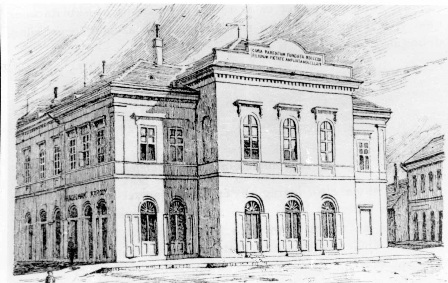 A kaposvári Táncsics gimnázium 50. évfordulója alkalmából készült felvétel a gimnázium második épületéről (1864-1897). (Rippl-Rónai Múzeum CC BY-NC-SA)