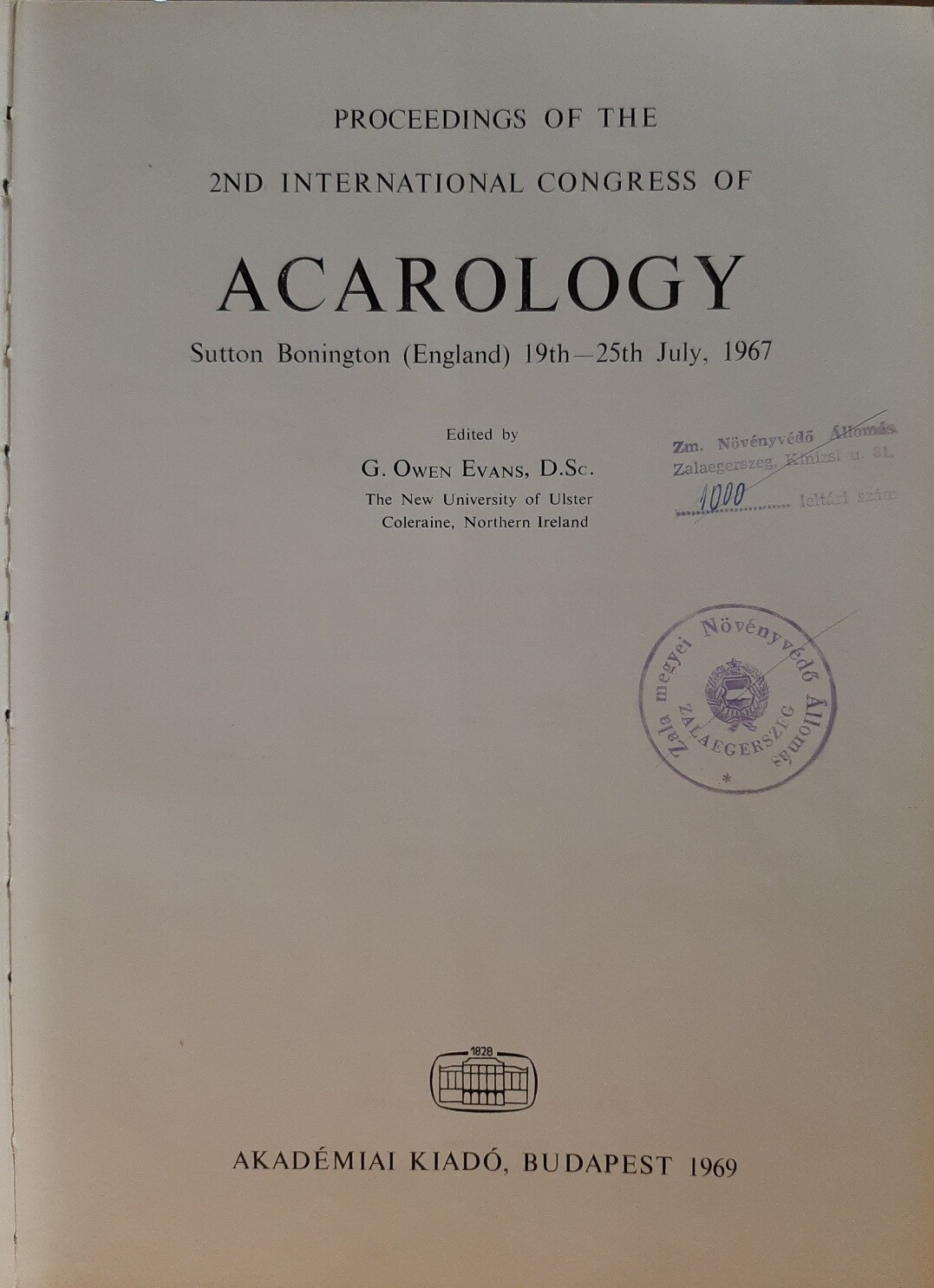 Proceedings of the 2nd International Congress of Acarology (Rippl-Rónai Múzeum CC BY-NC-ND)