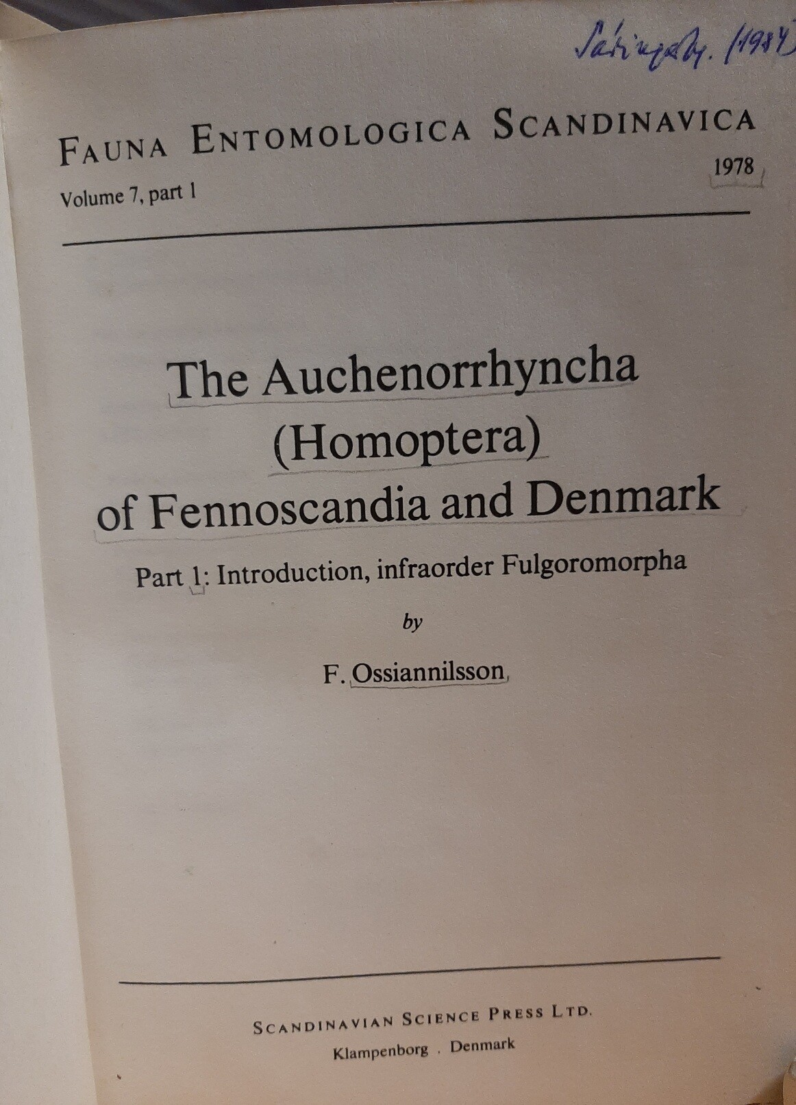 F. Ossiannilsson: The Auchenorrhyncha (Homoptera) of Fennoscandia and Denmark Part 1. (Rippl-Rónai Múzeum CC BY-NC-ND)