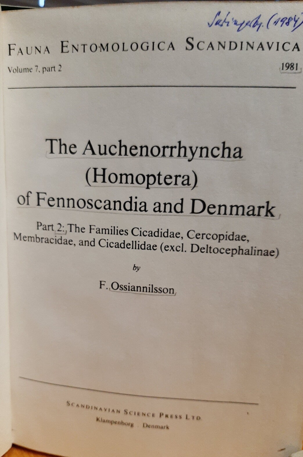 F. Ossiannilsson: The Auchenorrhyncha (Homoptera) of Fennoscandia and Denmark Part 2. (Rippl-Rónai Múzeum CC BY-NC-ND)
