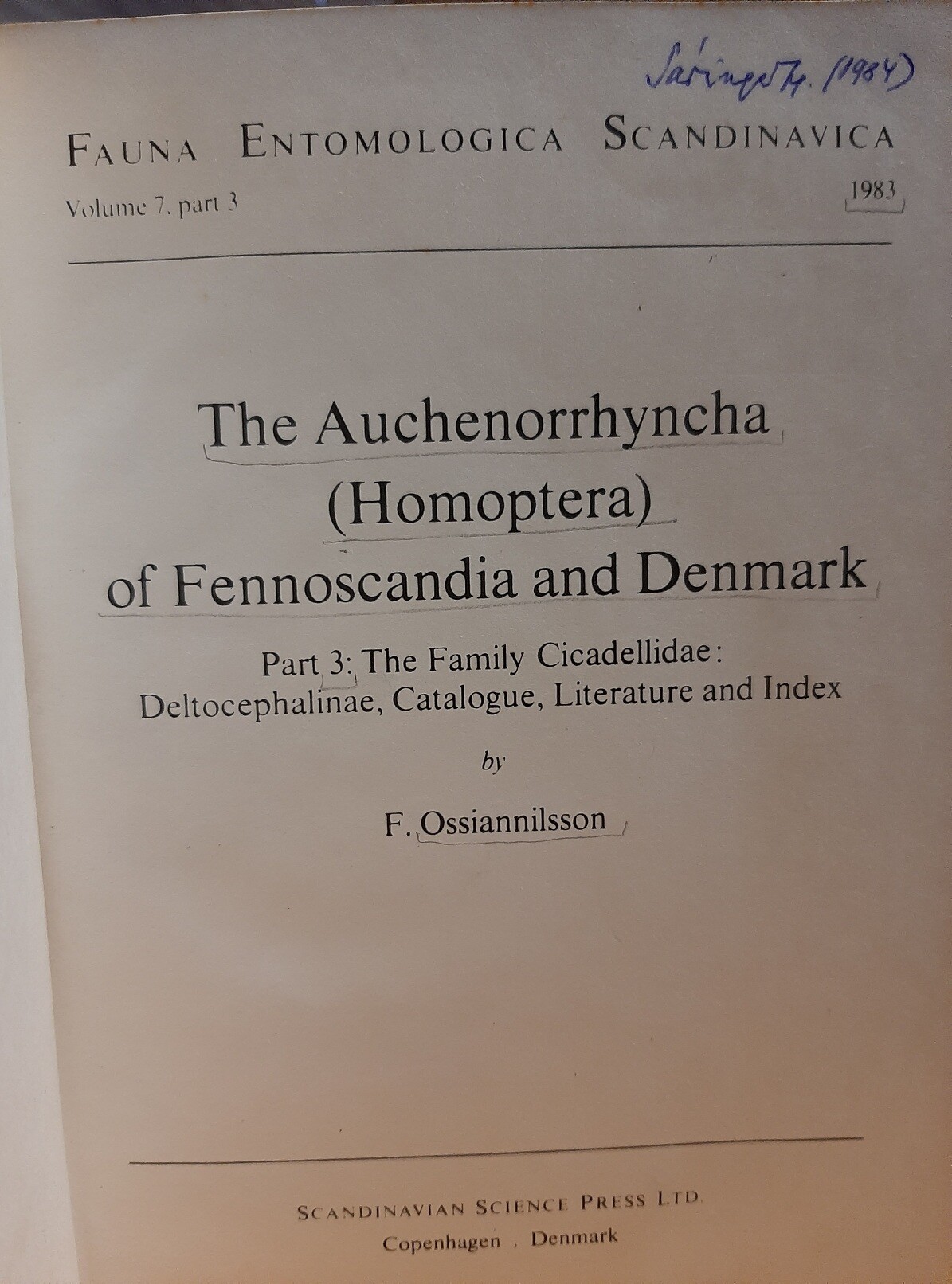 F. Ossiannilsson: The Auchenorrhyncha (Homoptera) of Fennoscandia and Denmark Part 3. (Rippl-Rónai Múzeum CC BY-NC-ND)