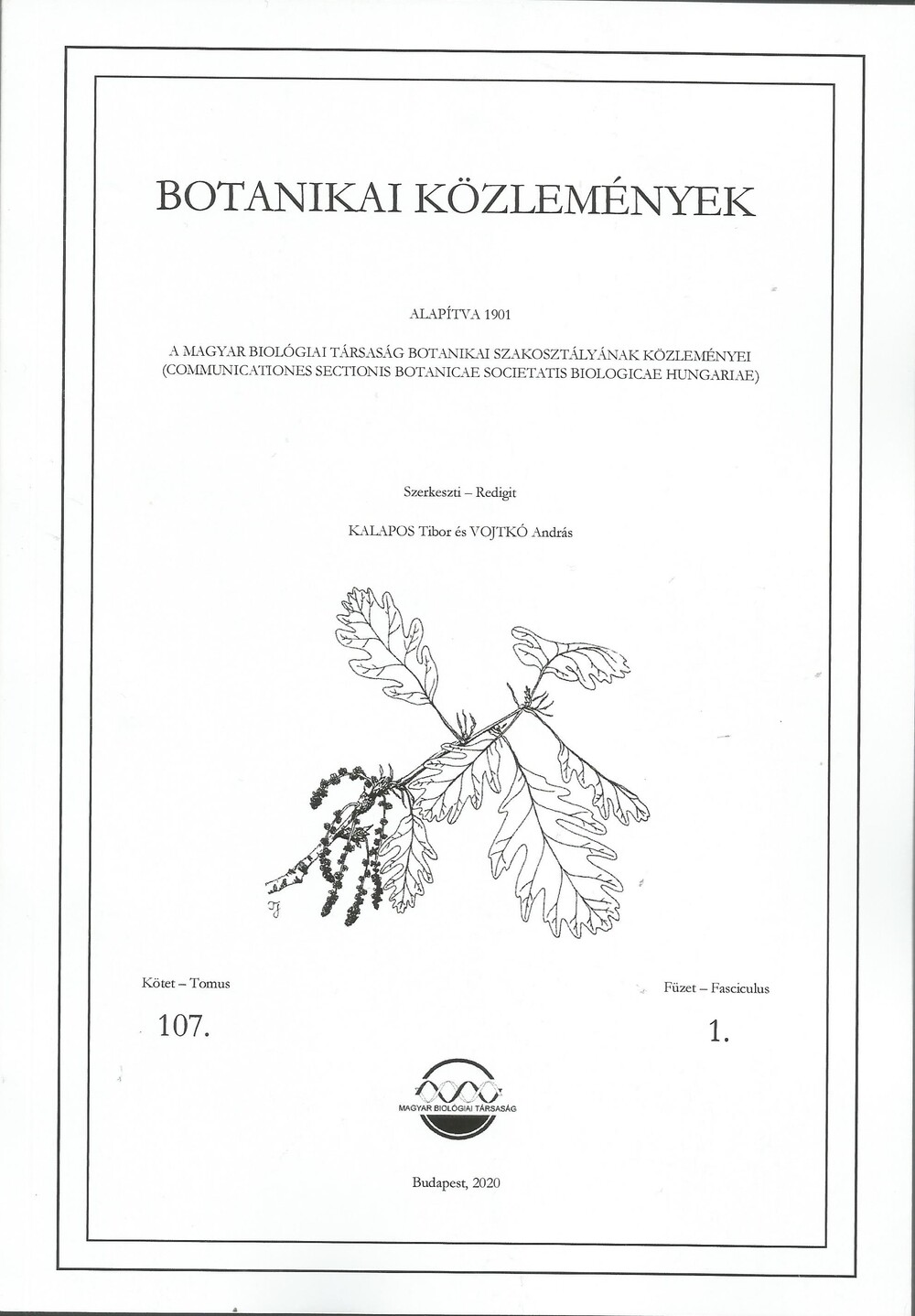 Botanikai Közlemények 2020/107. kötet 1. füzet (Rippl-Rónai Múzeum CC BY-NC-ND)