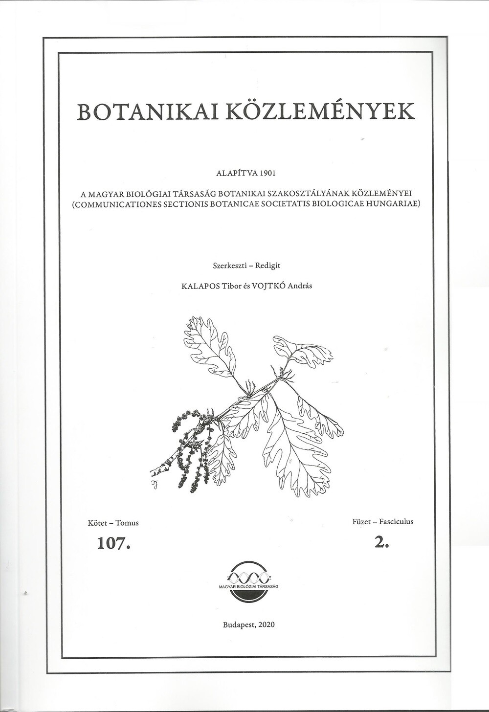 Botanikai Közlemények 2020/107. kötet 2. füzet (Rippl-Rónai Múzeum CC BY-NC-ND)