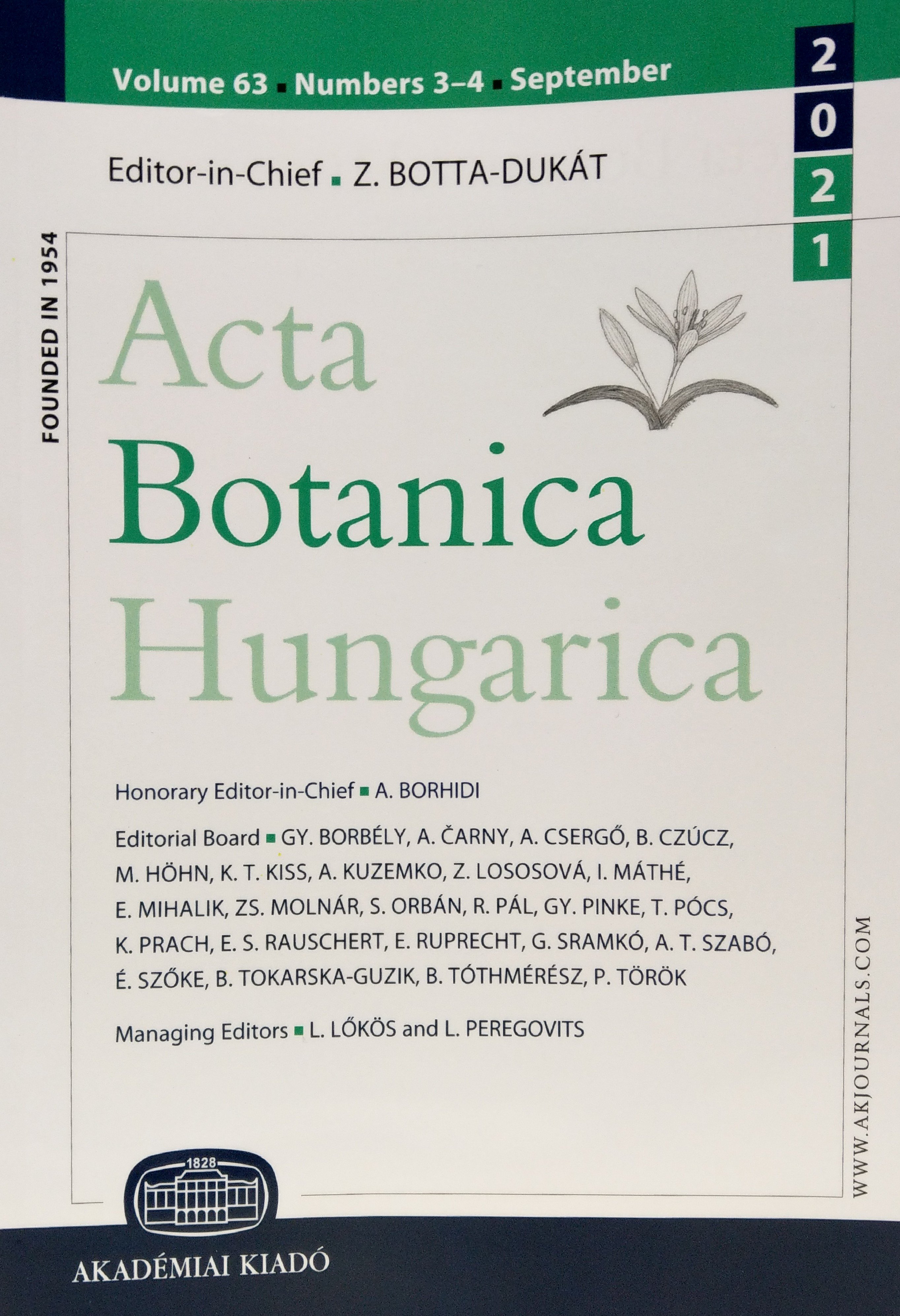 Acta Botanica Hungarica 2021/63. évf. 3-4. sz. (Rippl-Rónai Múzeum CC BY-NC-ND)