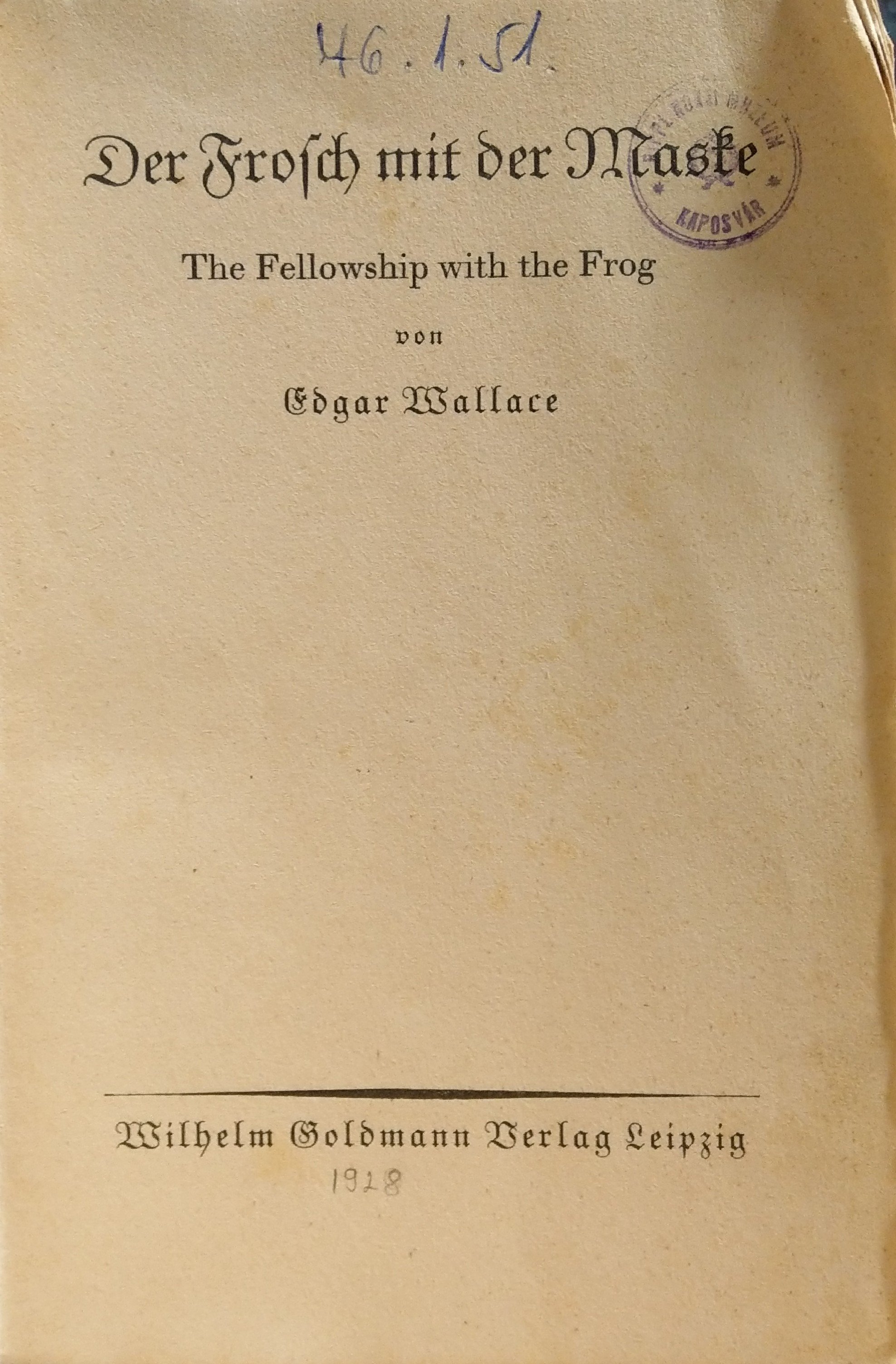 Edgar Wallace: Der Frosch mit der Maske (Rippl-Rónai Múzeum CC BY-NC-ND)