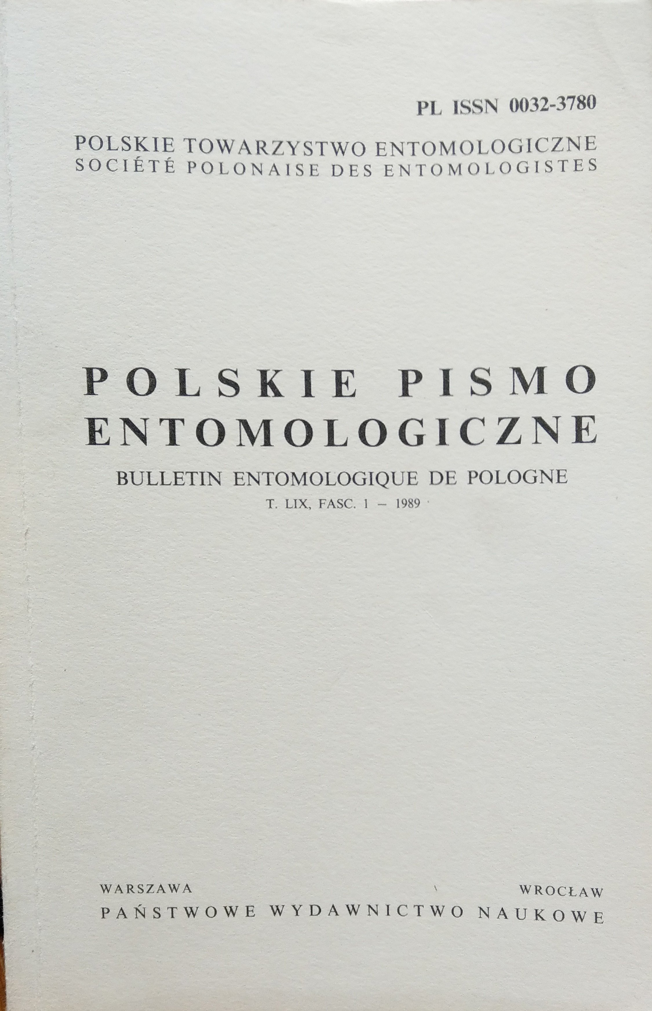 Polskie Pismo Entomologiczne 1989/59. évf. 1. sz. (Rippl-Rónai Múzeum CC BY-NC-ND)