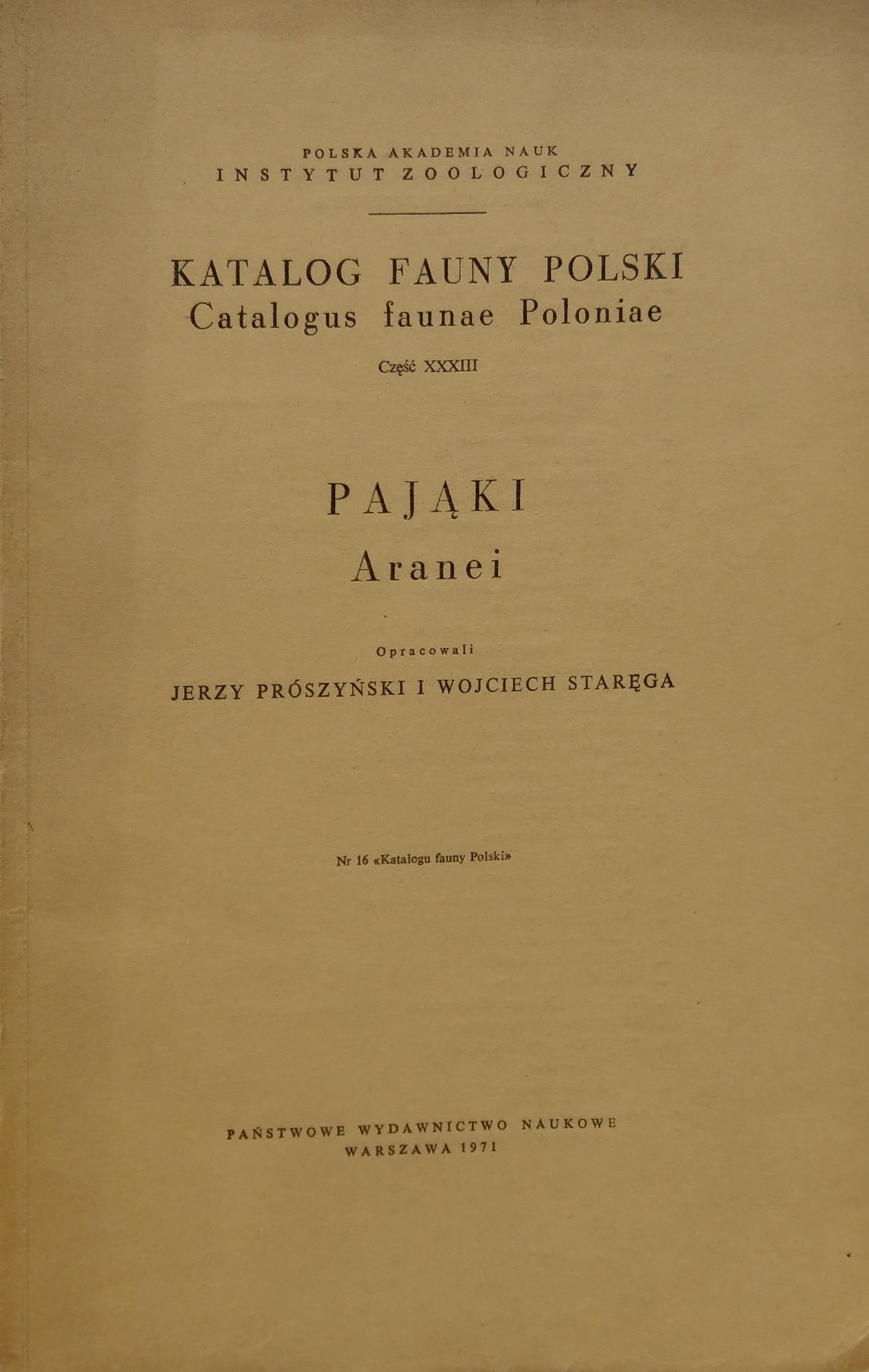 Katalog Fauny Polski 1971/33. kötet Pajaki (Rippl-Rónai Múzeum CC BY-NC-ND)