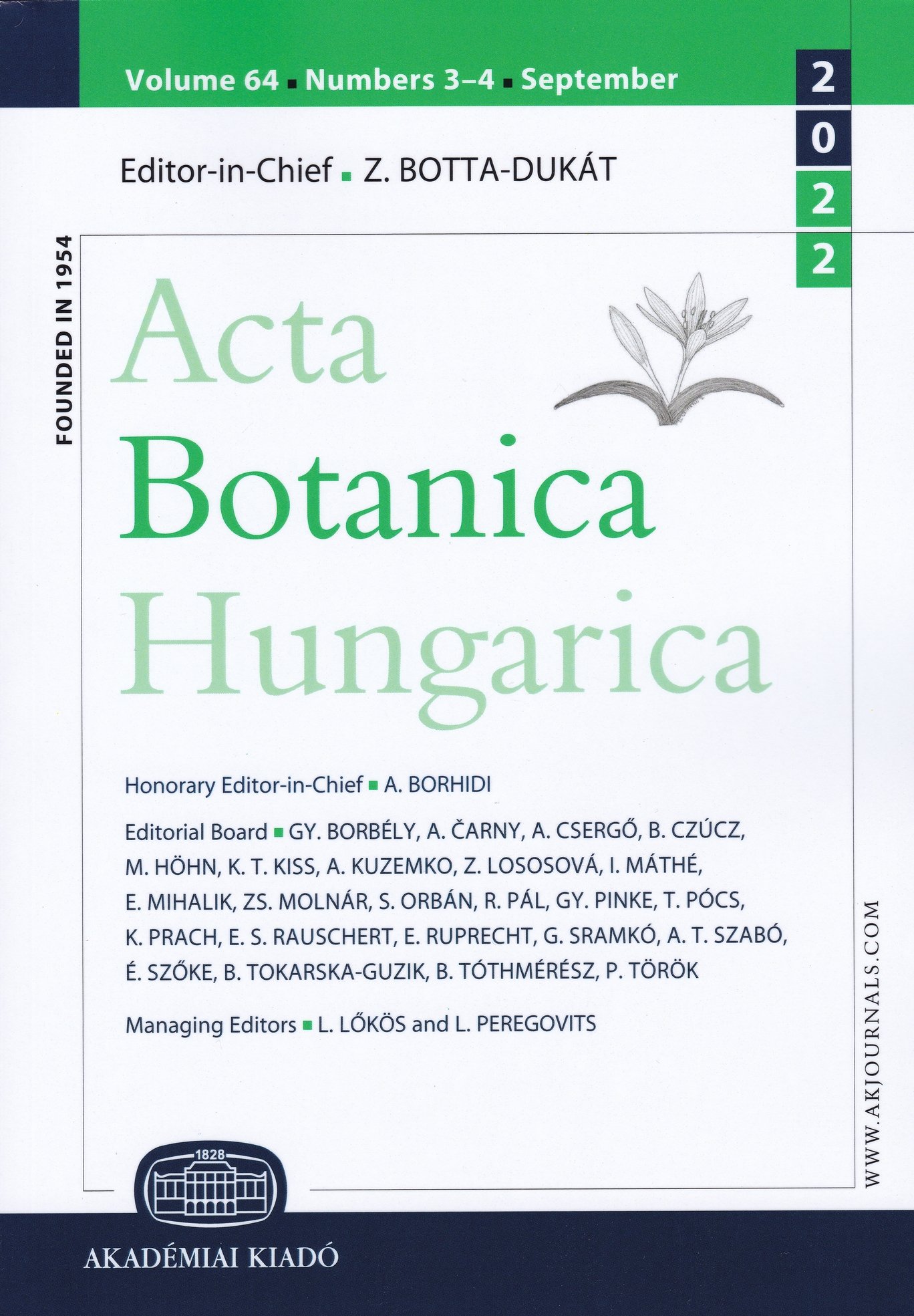Acta Botanica Hungarica 2022/64. évf. 3-4. sz. (Rippl-Rónai Múzeum CC BY-NC-ND)