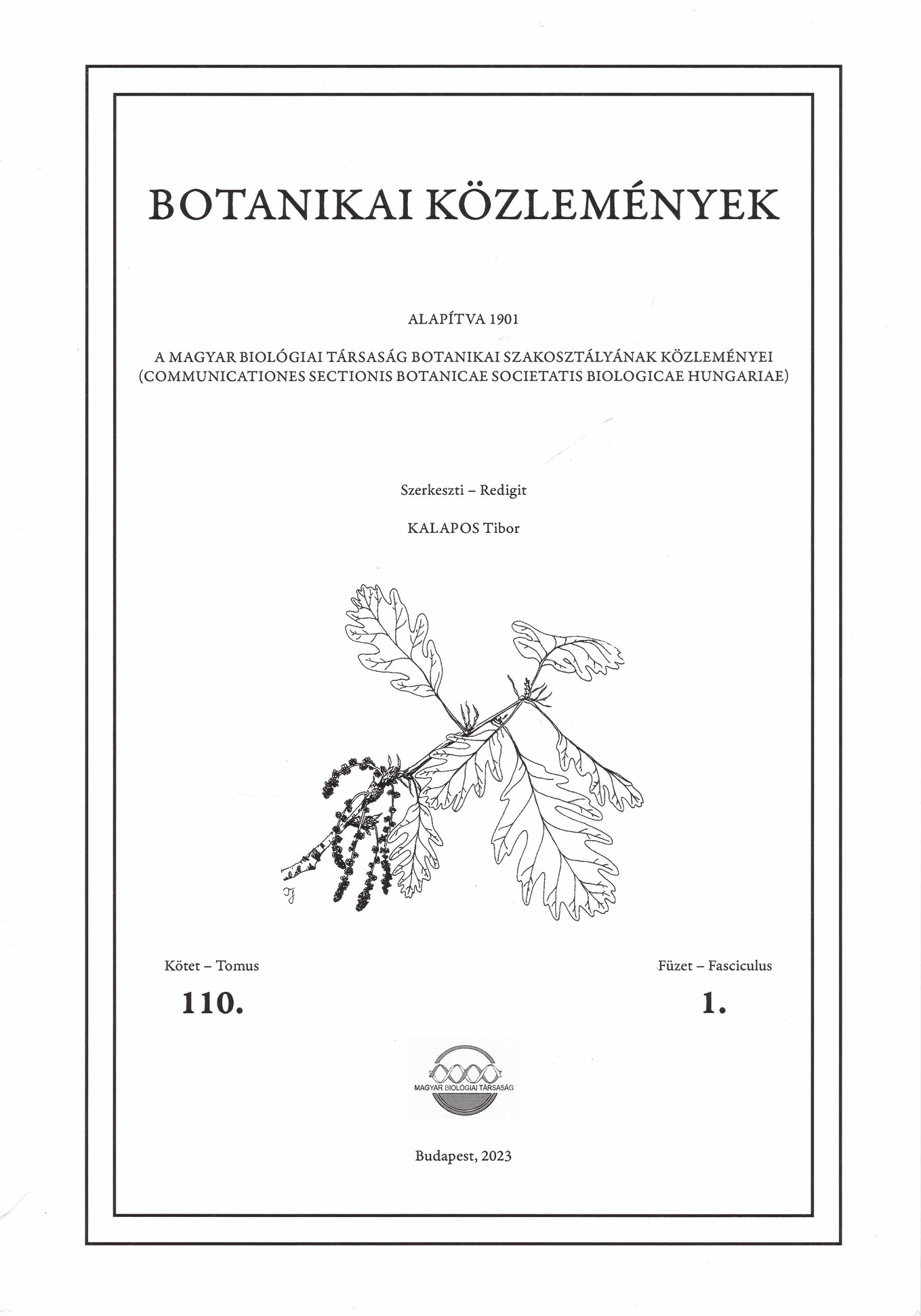 Botanikai közlemények 2023/110. kötet 1. füzet (Rippl-Rónai Múzeum CC BY-NC-ND)