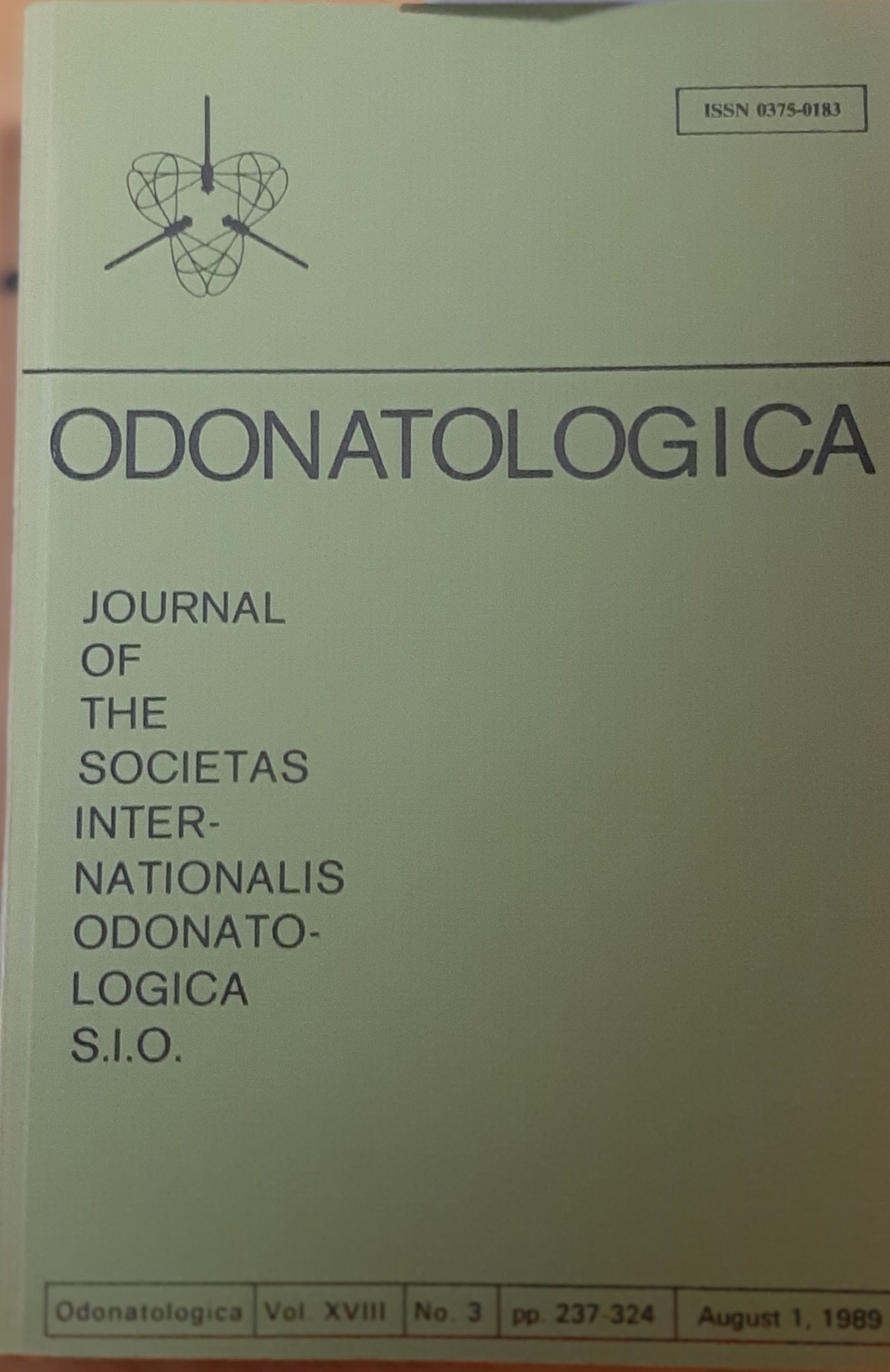 Odonatologica 1989/18. évf. 3. szám Journal of the Societas Internationalis Odonatologica S.I.O. (Rippl-Rónai Múzeum RR-F)
