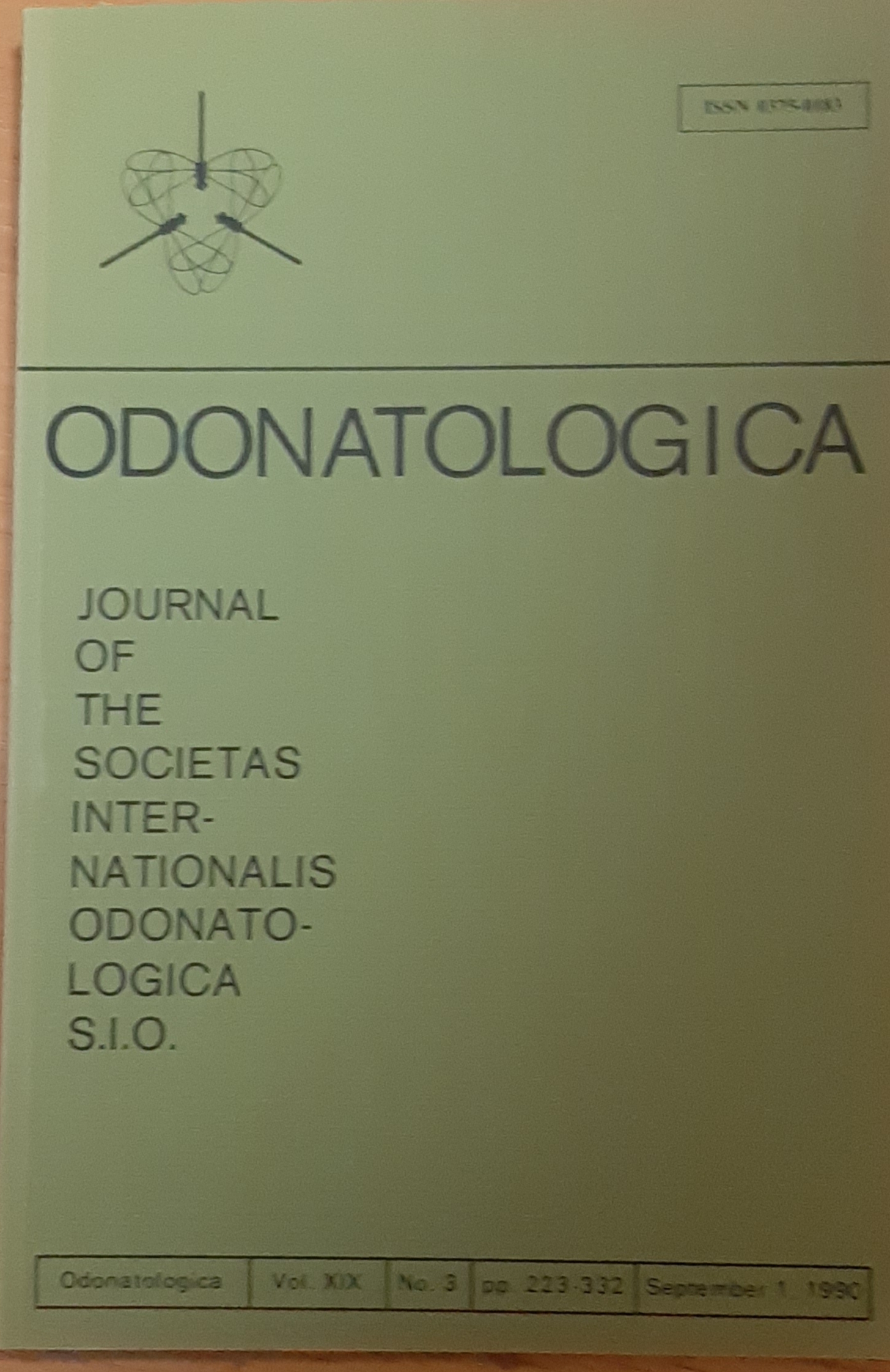 Odonatologica 1990/19. évf. 3. szám Journal of the Societas Internationalis Odonatologica S.I.O. (Rippl-Rónai Múzeum RR-F)