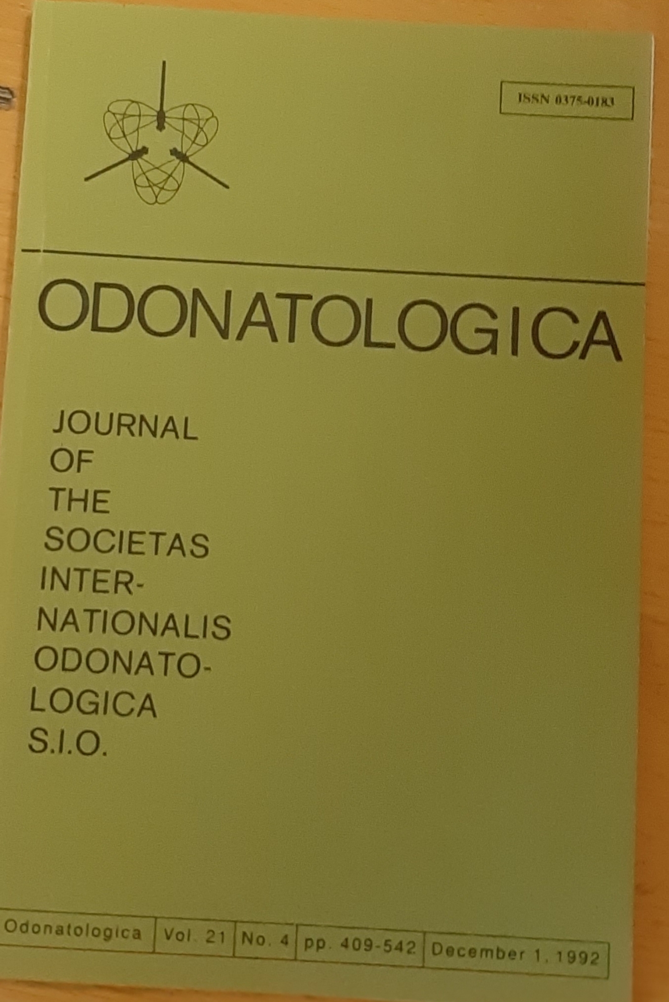 Odonatologica 1992/21. évf. 4. szám Journal of the Societas Internationalis Odonatologica S.I.O. (Rippl-Rónai Múzeum RR-F)