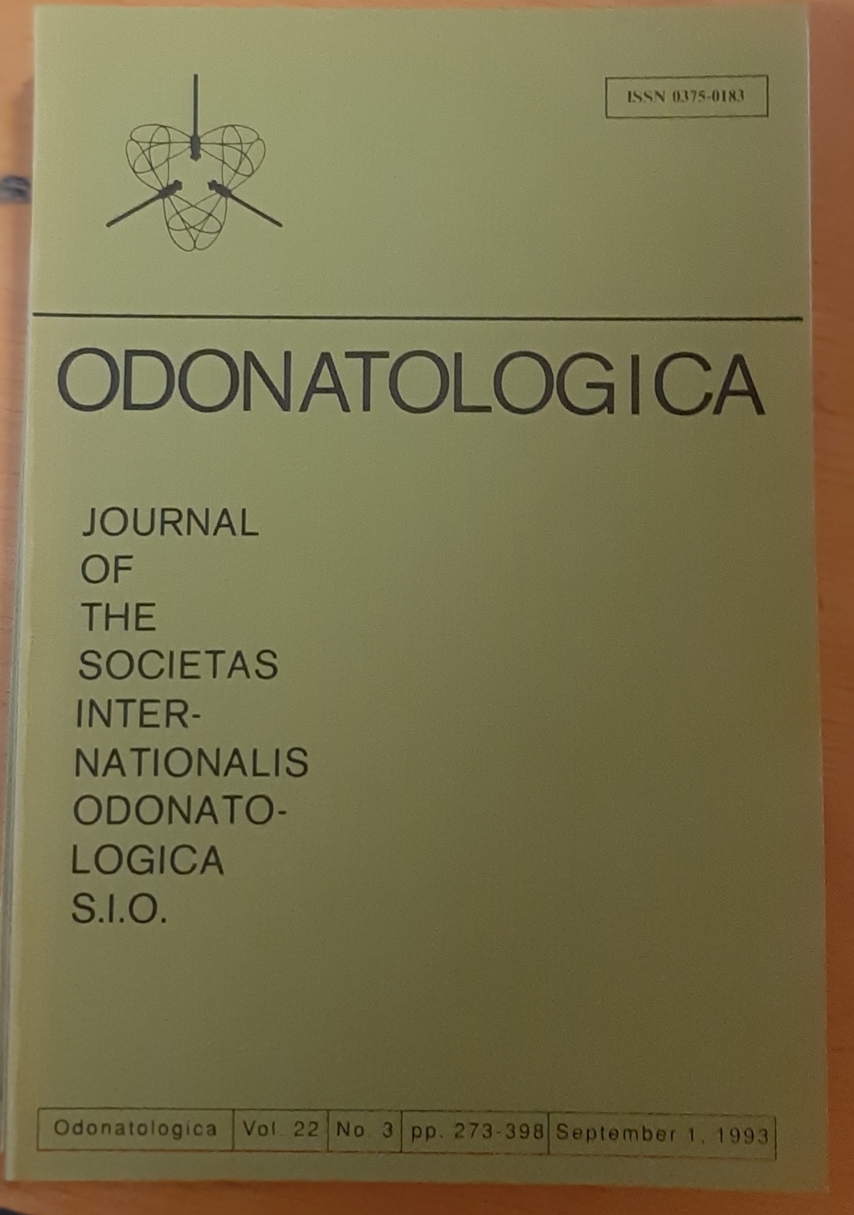 Odonatologica 1993/22. évf. 3. szám Journal of the Societas Internationalis Odonatologica S.I.O. (Rippl-Rónai Múzeum RR-F)