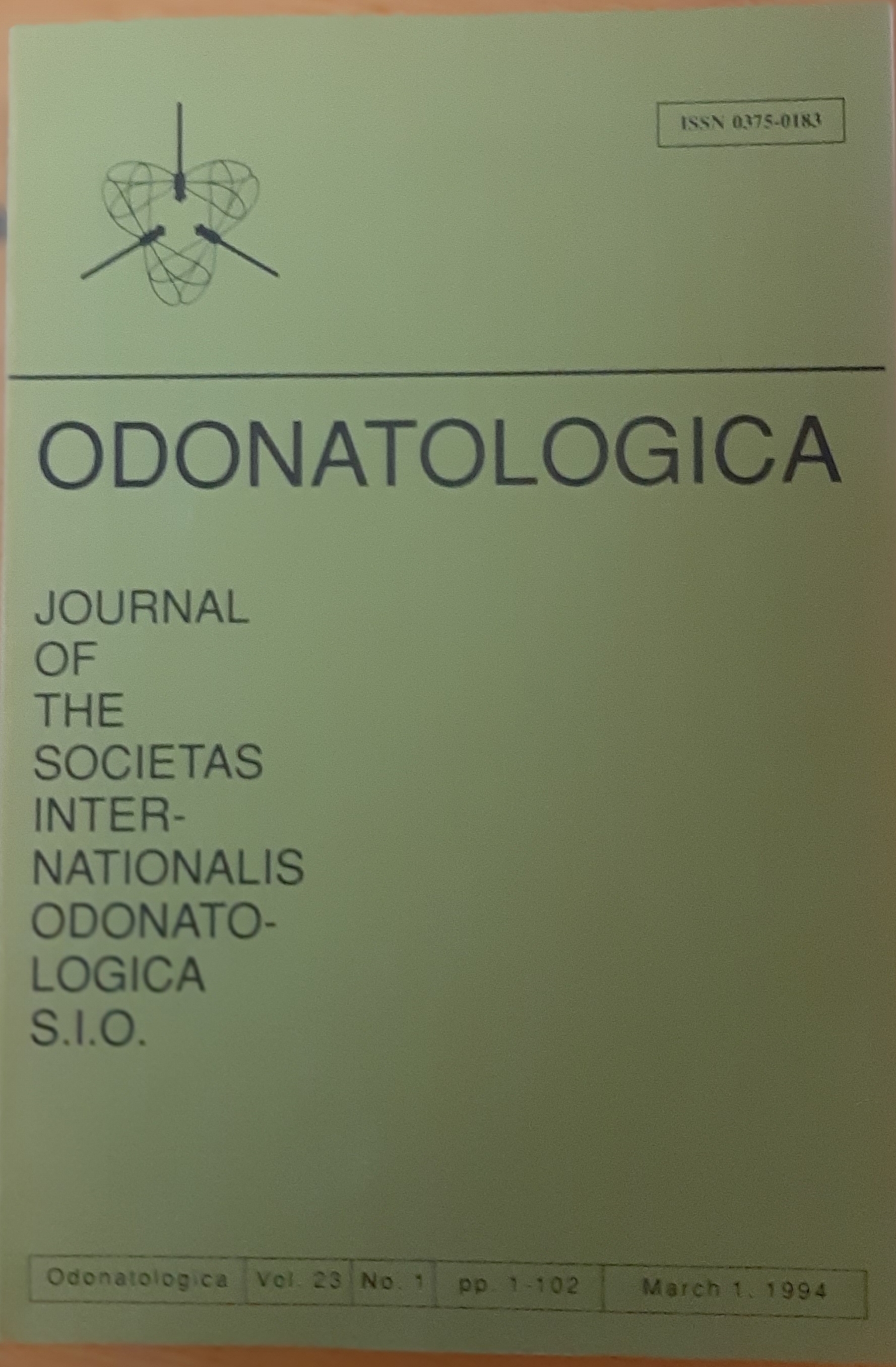Odonatologica 1994/23. évf. 1. szám Journal of the Societas Internationalis Odonatologica S.I.O. (Rippl-Rónai Múzeum RR-F)