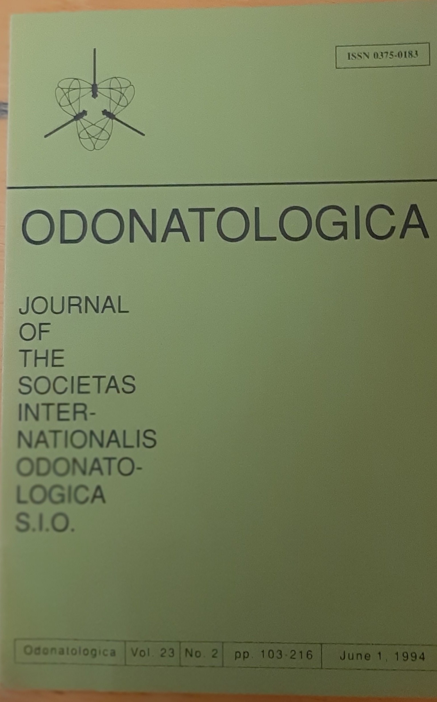 Odonatologica 1994/23. évf. 2. szám Journal of the Societas Internationalis Odonatologica S.I.O. (Rippl-Rónai Múzeum RR-F)