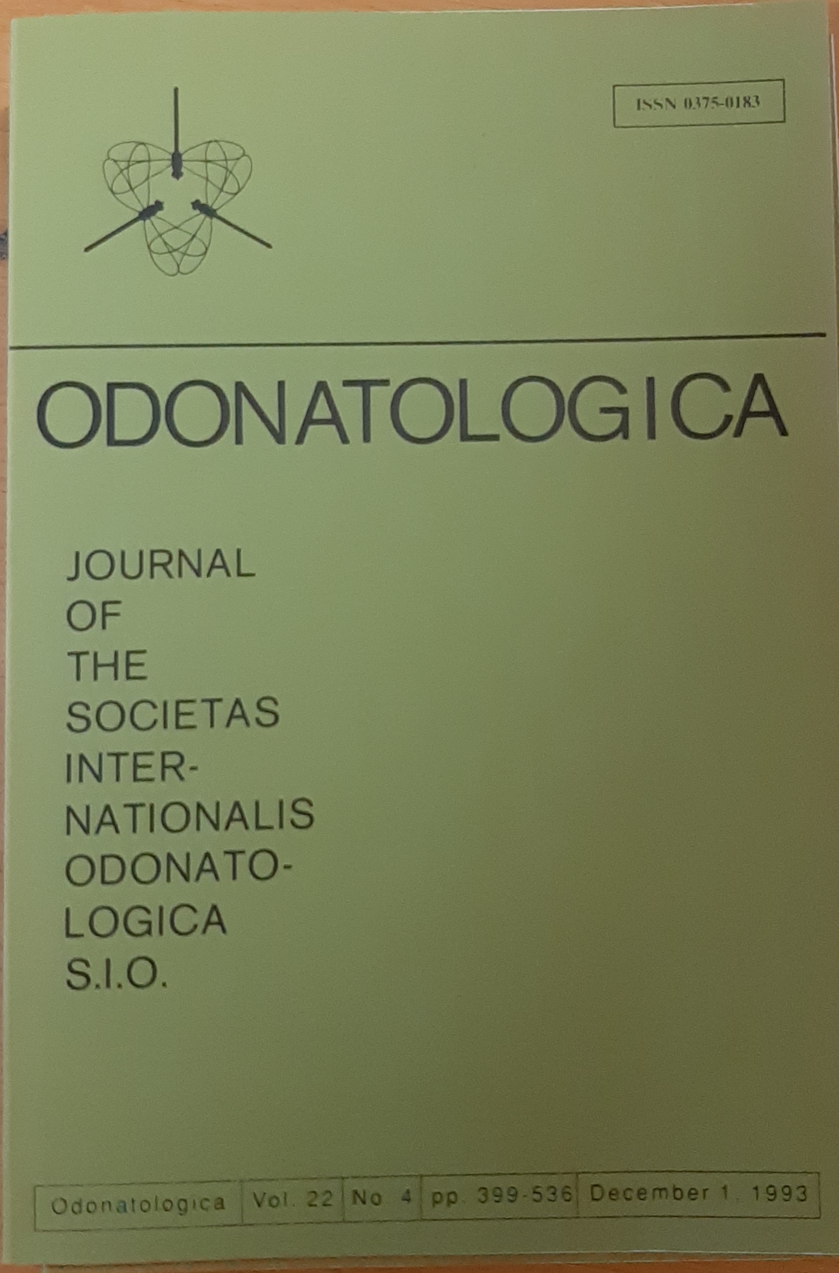 Odonatologica 1993/22. évf. 4. szám Journal of the Societas Internationalis Odonatologica S.I.O. (Rippl-Rónai Múzeum RR-F)