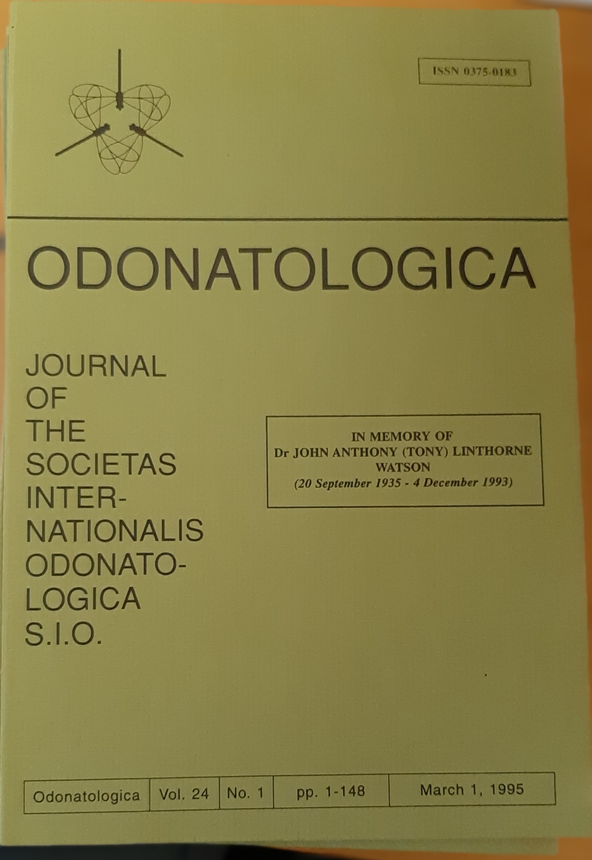 Odonatologica 1995/24. évf. 1. szám Journal of the Societas Internationalis Odonatologica S.I.O. (Rippl-Rónai Múzeum RR-F)