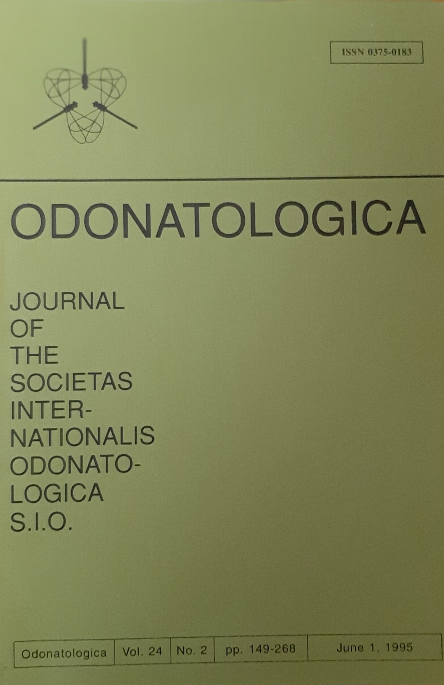 Odonatologica 1995/24. évf. 2. szám Journal of the Societas Internationalis Odonatologica S.I.O. (Rippl-Rónai Múzeum RR-F)