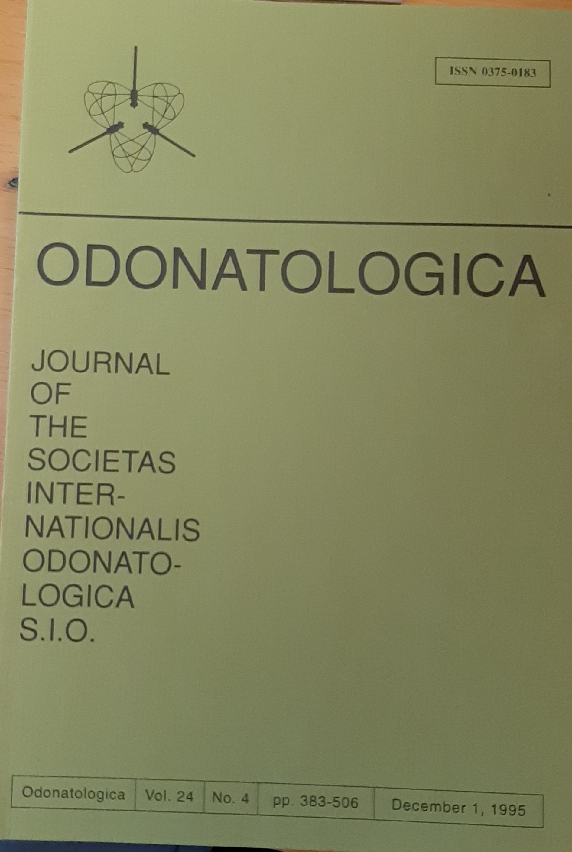 Odonatologica 1995/24. évf. 4. szám Journal of the Societas Internationalis Odonatologica S.I.O. (Rippl-Rónai Múzeum RR-F)