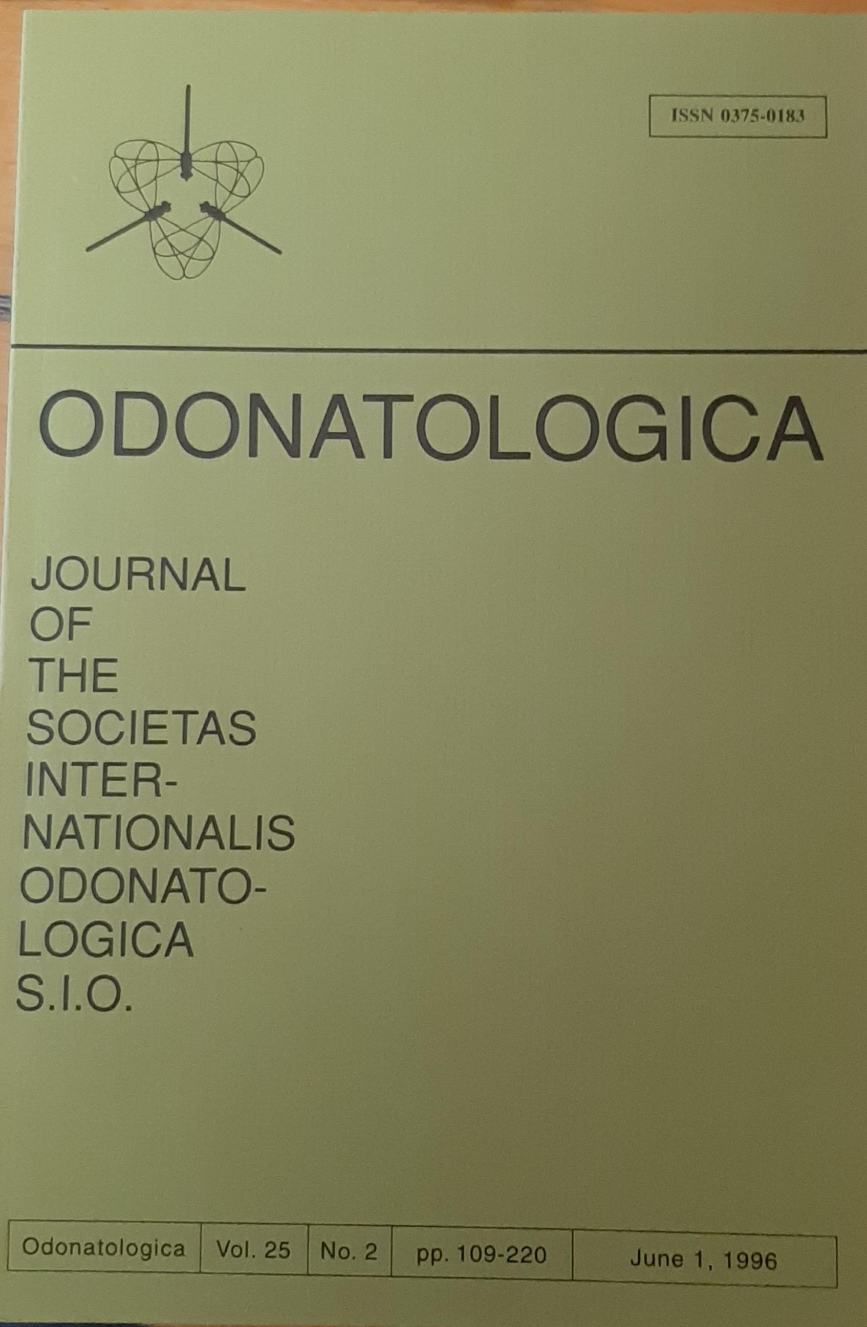 Odonatologica 1996/25. évf. 2. szám Journal of the Societas Internationalis Odonatologica S.I.O. (Rippl-Rónai Múzeum RR-F)