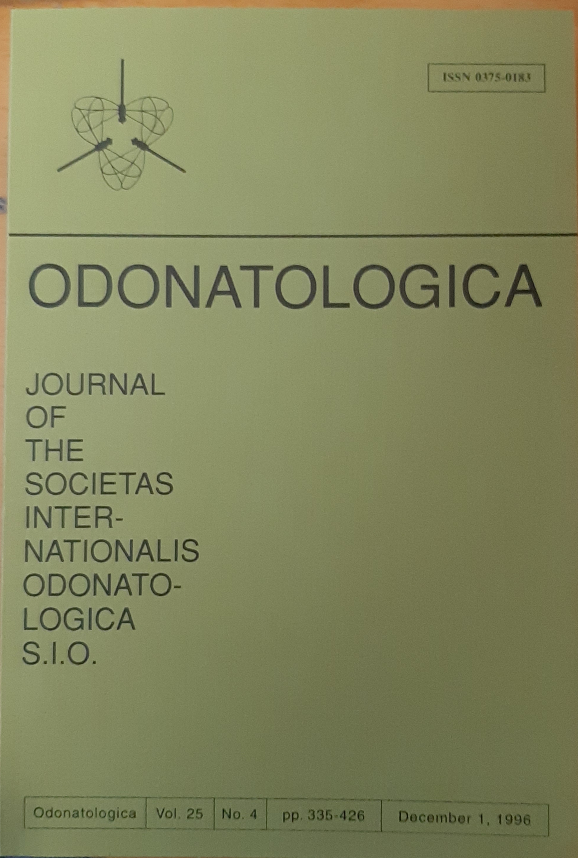 Odonatologica 1996/25. évf. 4. szám Journal of the Societas Internationalis Odonatologica S.I.O. (Rippl-Rónai Múzeum RR-F)