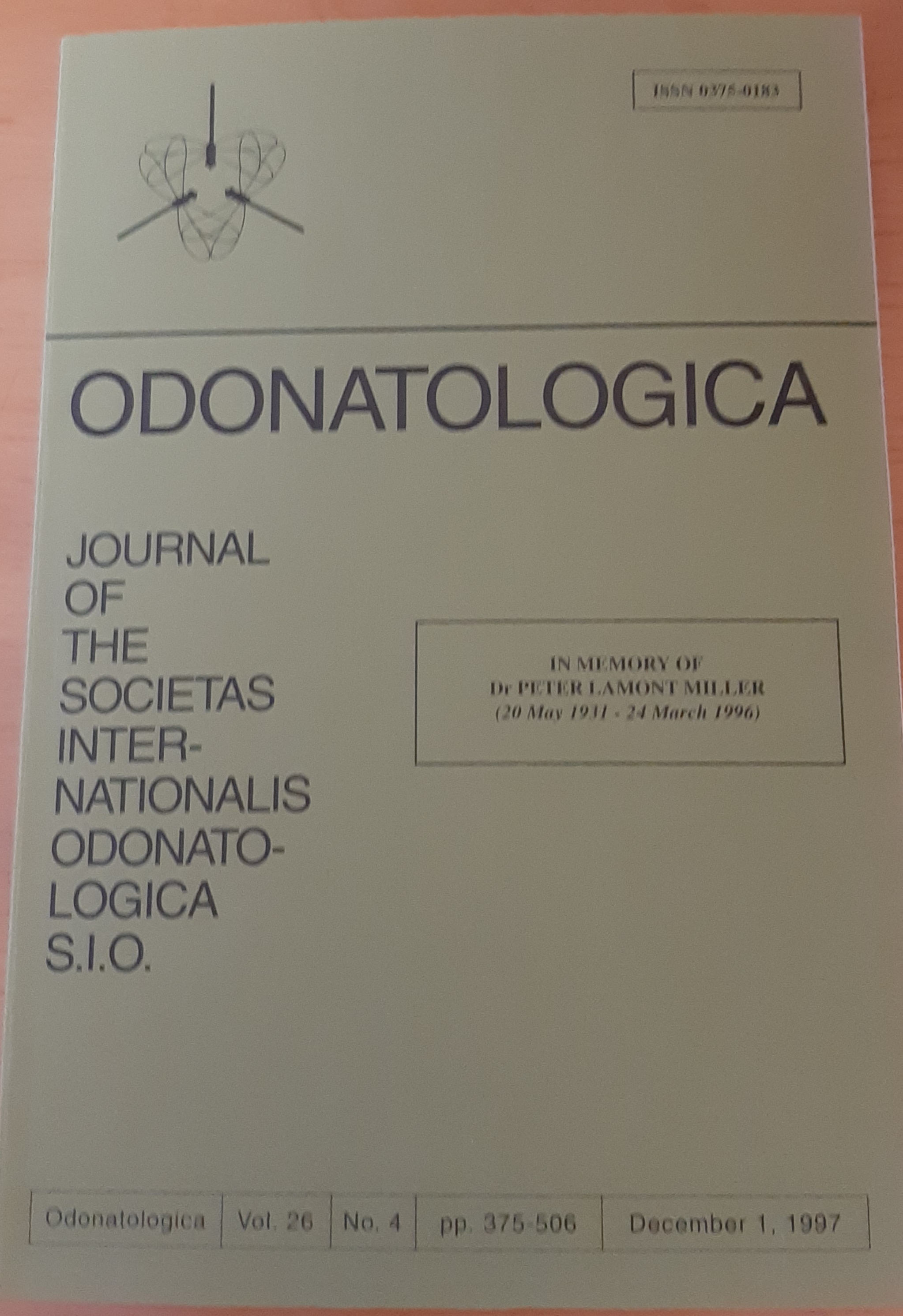 Odonatologica 1997/26. évf. 4. szám Journal of the Societas Internationalis Odonatologica S.I.O. (Rippl-Rónai Múzeum RR-F)