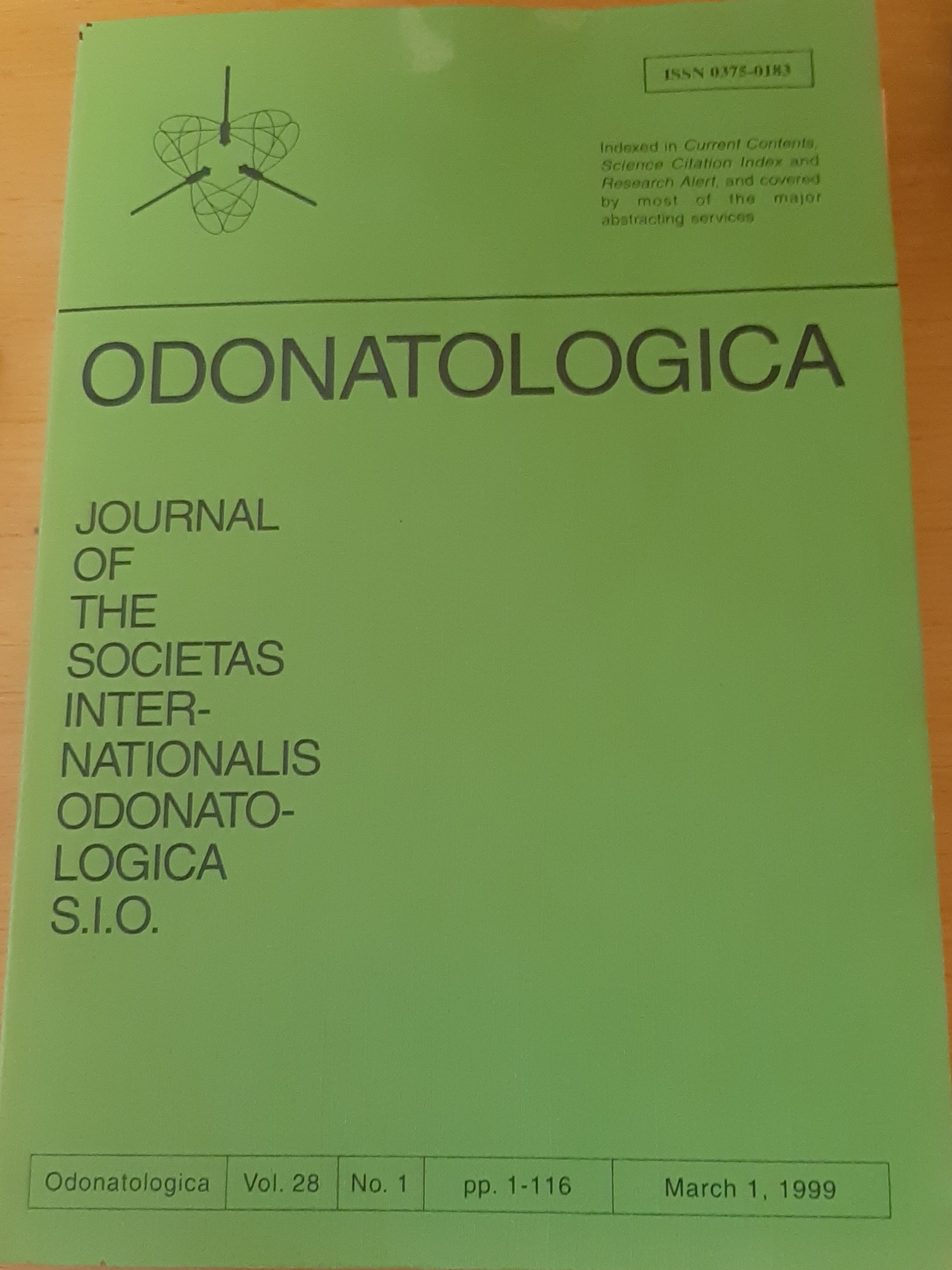 Odonatologica 1999/28. évf. 1. szám Journal of the Societas Internationalis Odonatologica S.I.O. (Rippl-Rónai Múzeum RR-F)