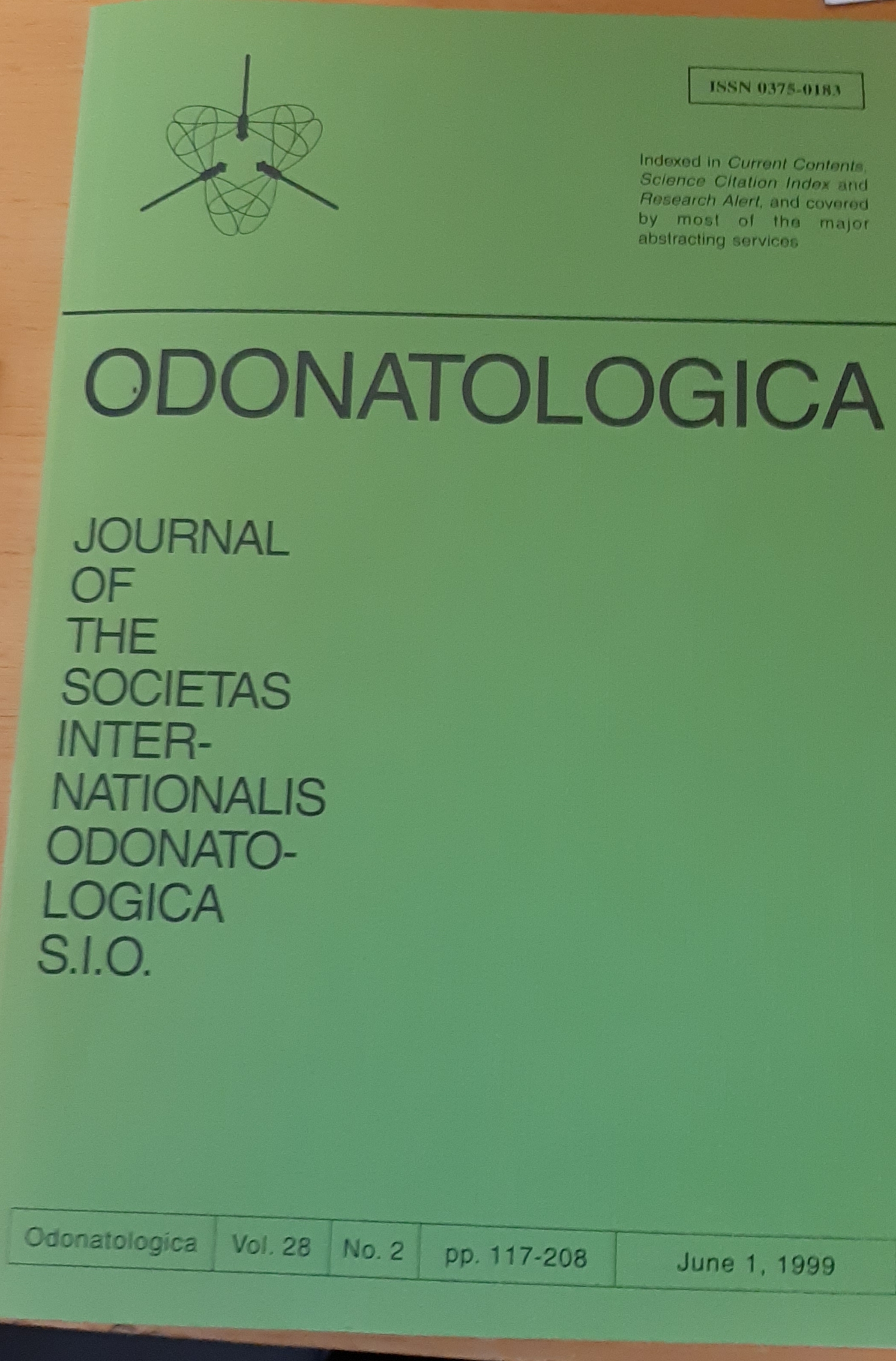 Odonatologica 1999/28. évf. 2. szám Journal of the Societas Internationalis Odonatologica S.I.O. (Rippl-Rónai Múzeum RR-F)