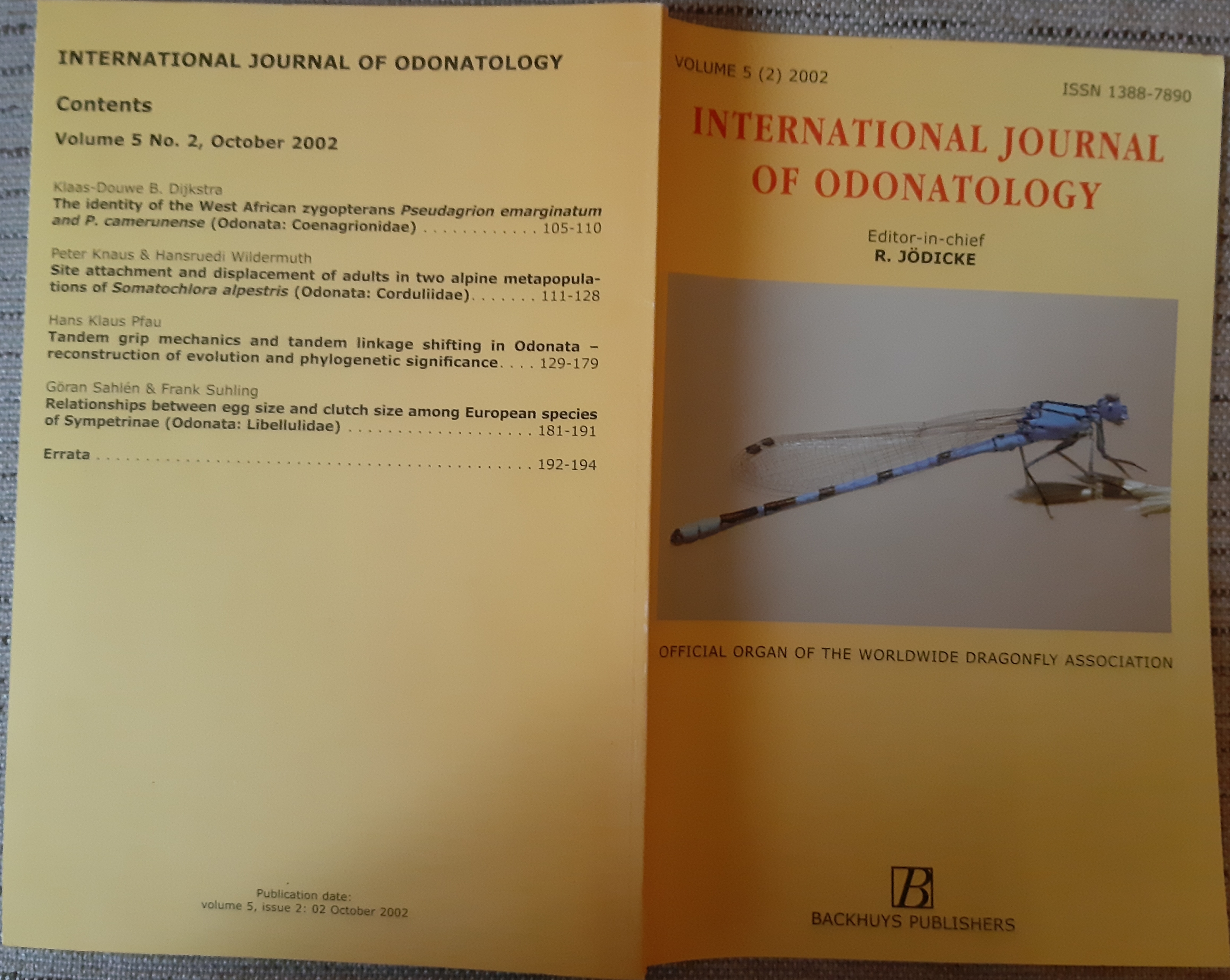 International Journal of Odonatology (Pantala) 2002/5. évf. 2. sz. (Rippl-Rónai Múzeum RR-F)