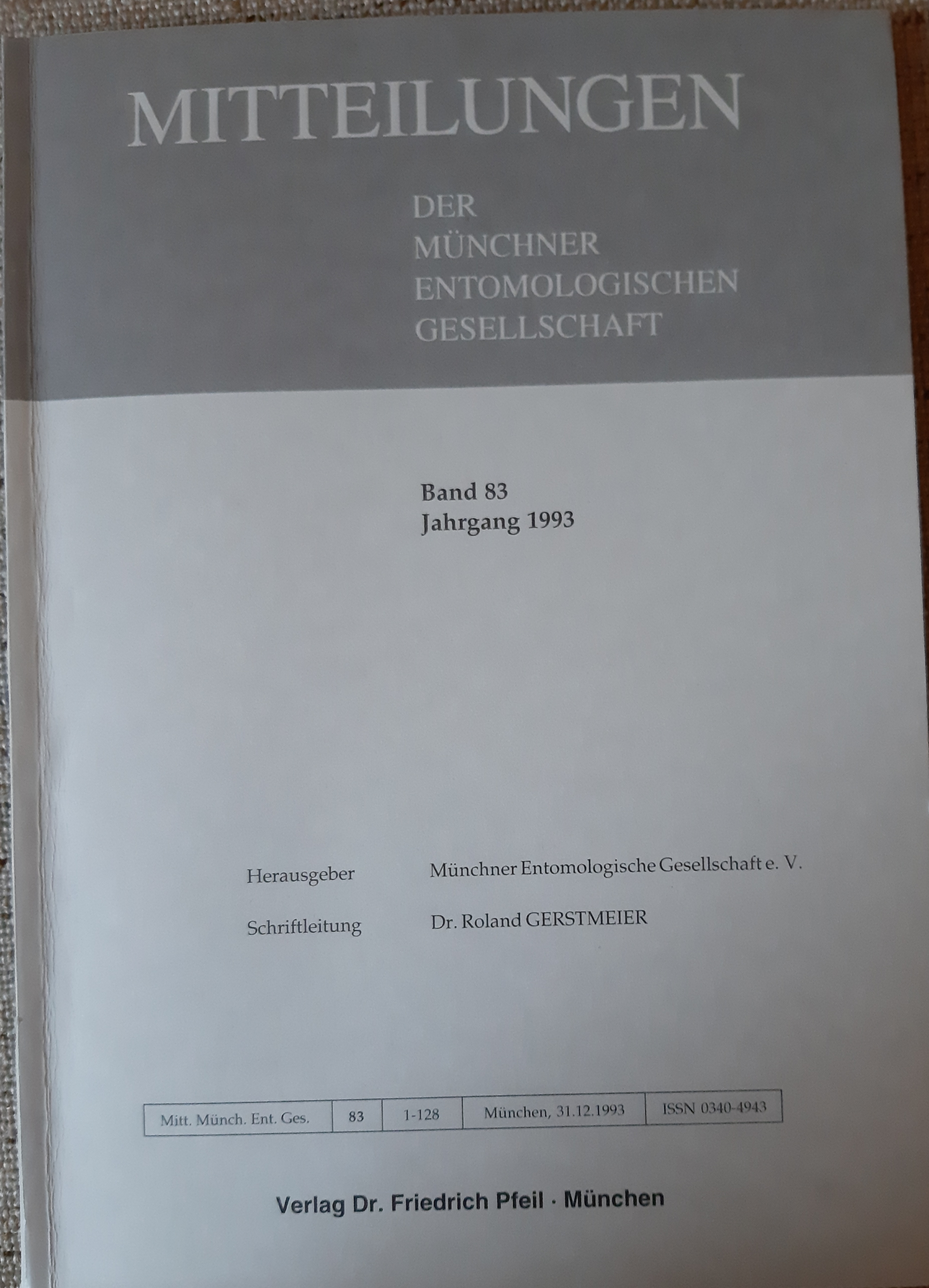 Mitteilungen der Münchner Entomologischen Gesellschaft 1993/83. kötet (Rippl-Rónai Múzeum RR-F)