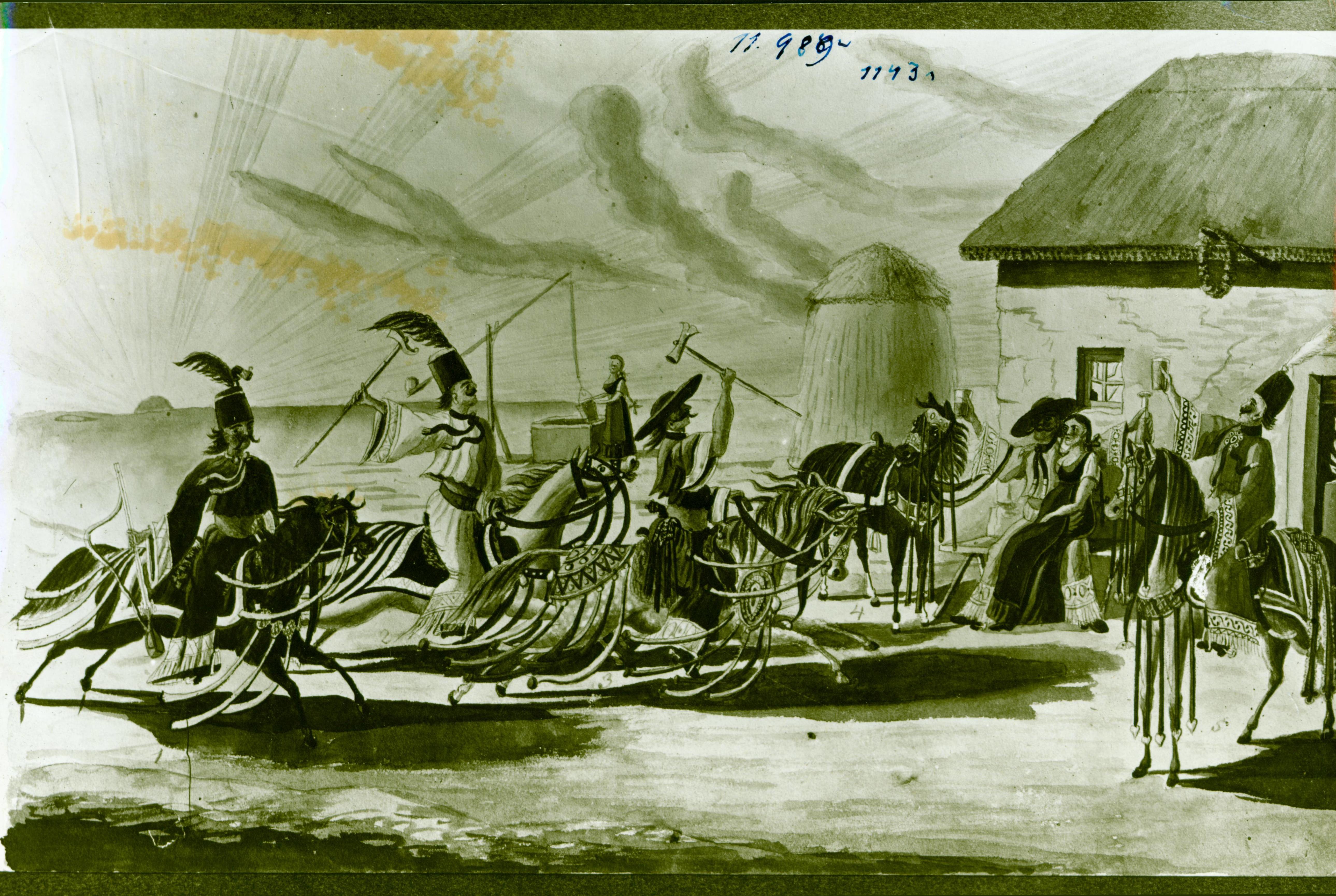 Alföldi lovas betyárok, rajzos jelenet (Rippl-Rónai Múzeum RR-F)