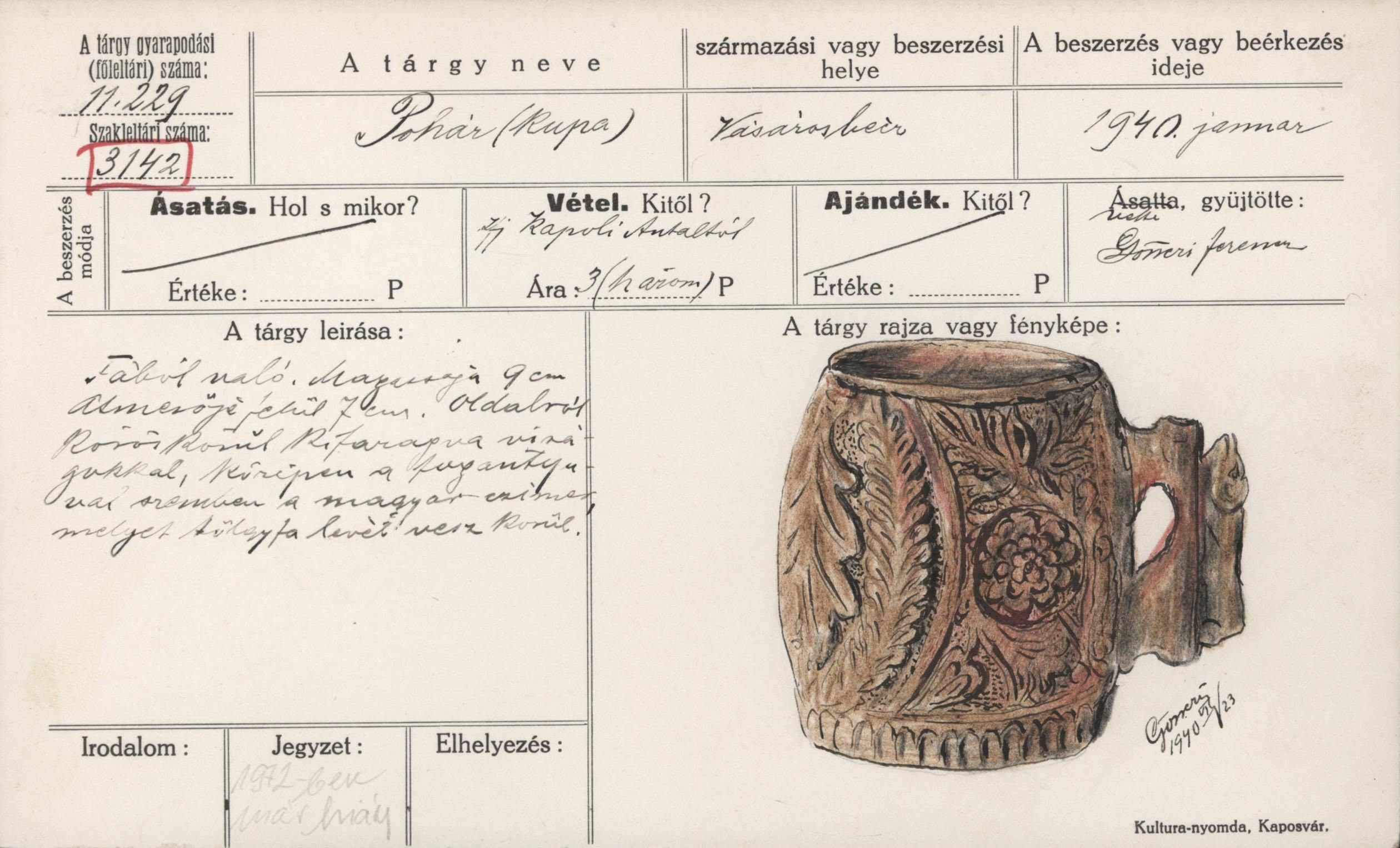 Pohár fából, faragott (kupa) (Rippl-Rónai Múzeum RR-F)
