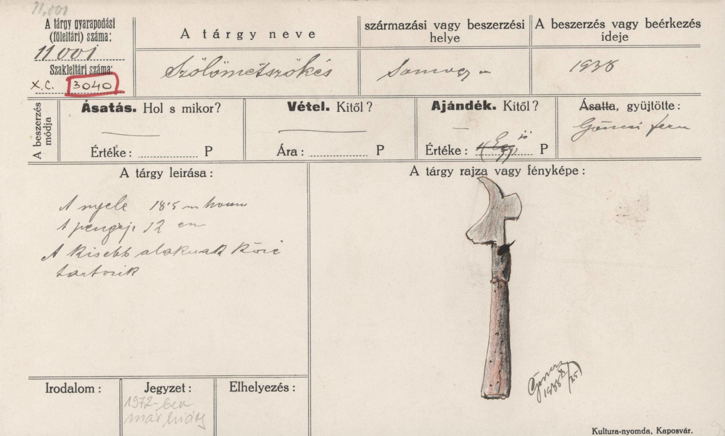 Szőlőmetsző kés (Rippl-Rónai Múzeum RR-F)