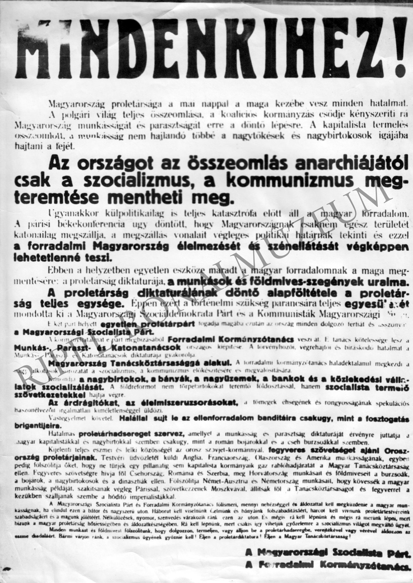 1919-es plakát: "Mindenkihez!" (Rippl-Rónai Múzeum CC BY-NC-SA)