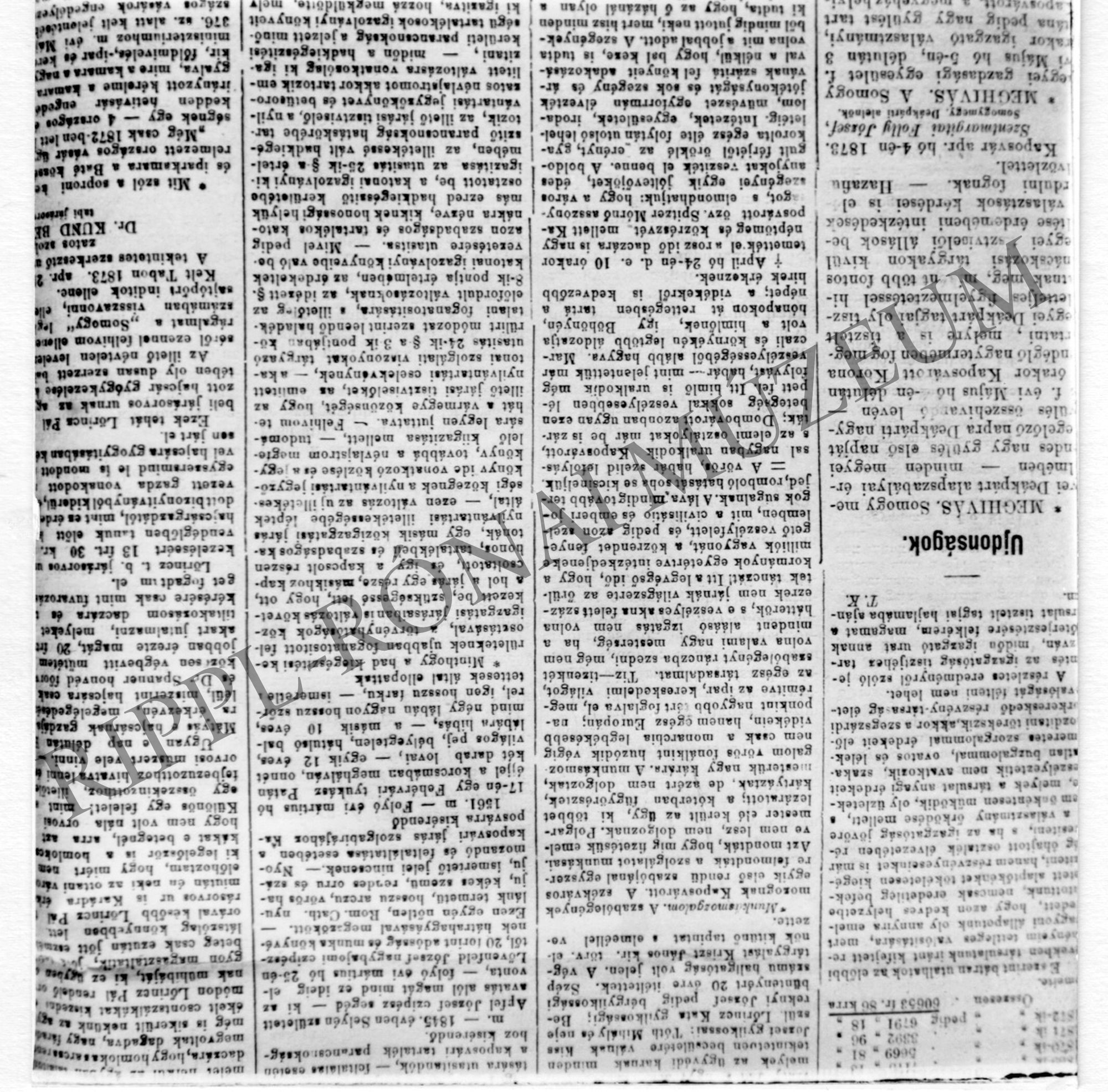 Újságcikk a Somogy 1873. április 29. sz. - Munkásmozgalom Kaposváron (Rippl-Rónai Múzeum CC BY-NC-SA)