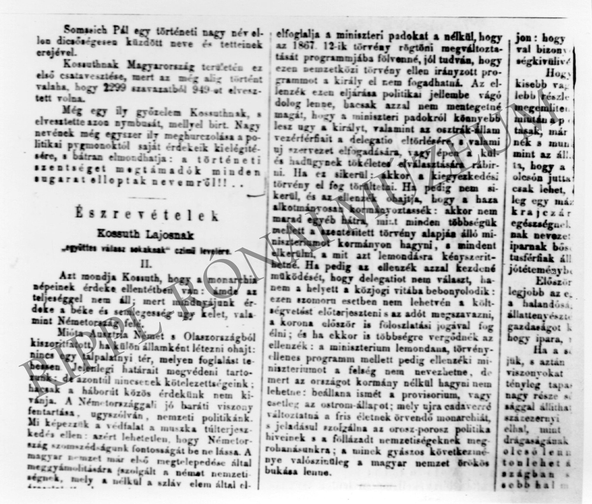 Újságcikk Somogy 1869. március 23. - Kossuth képviselővé választása - 3. rész (Rippl-Rónai Múzeum CC BY-NC-SA)