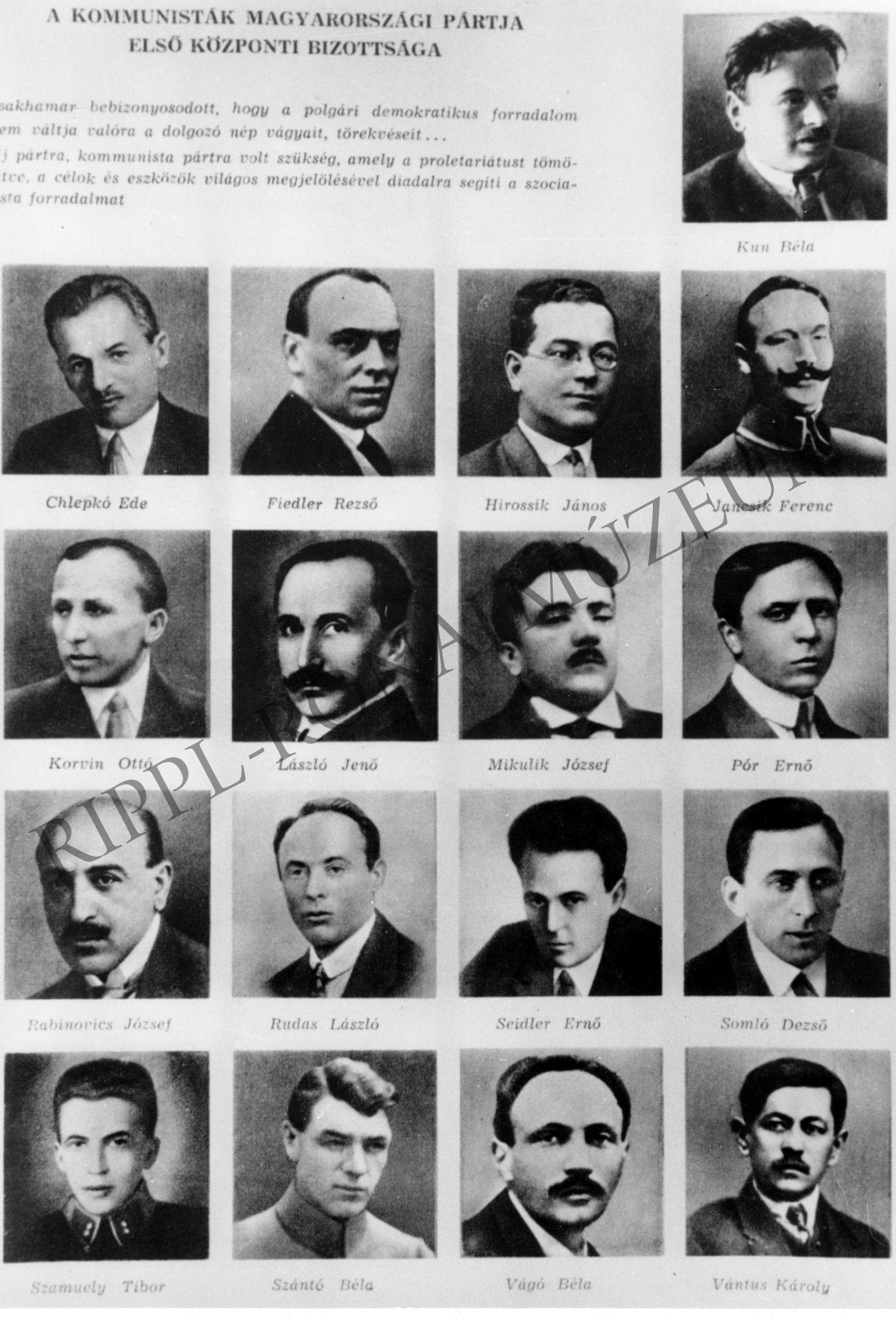 A Kommunisták Magyarországi Pártja első központi bizottságának tagjai (Rippl-Rónai Múzeum CC BY-NC-SA)
